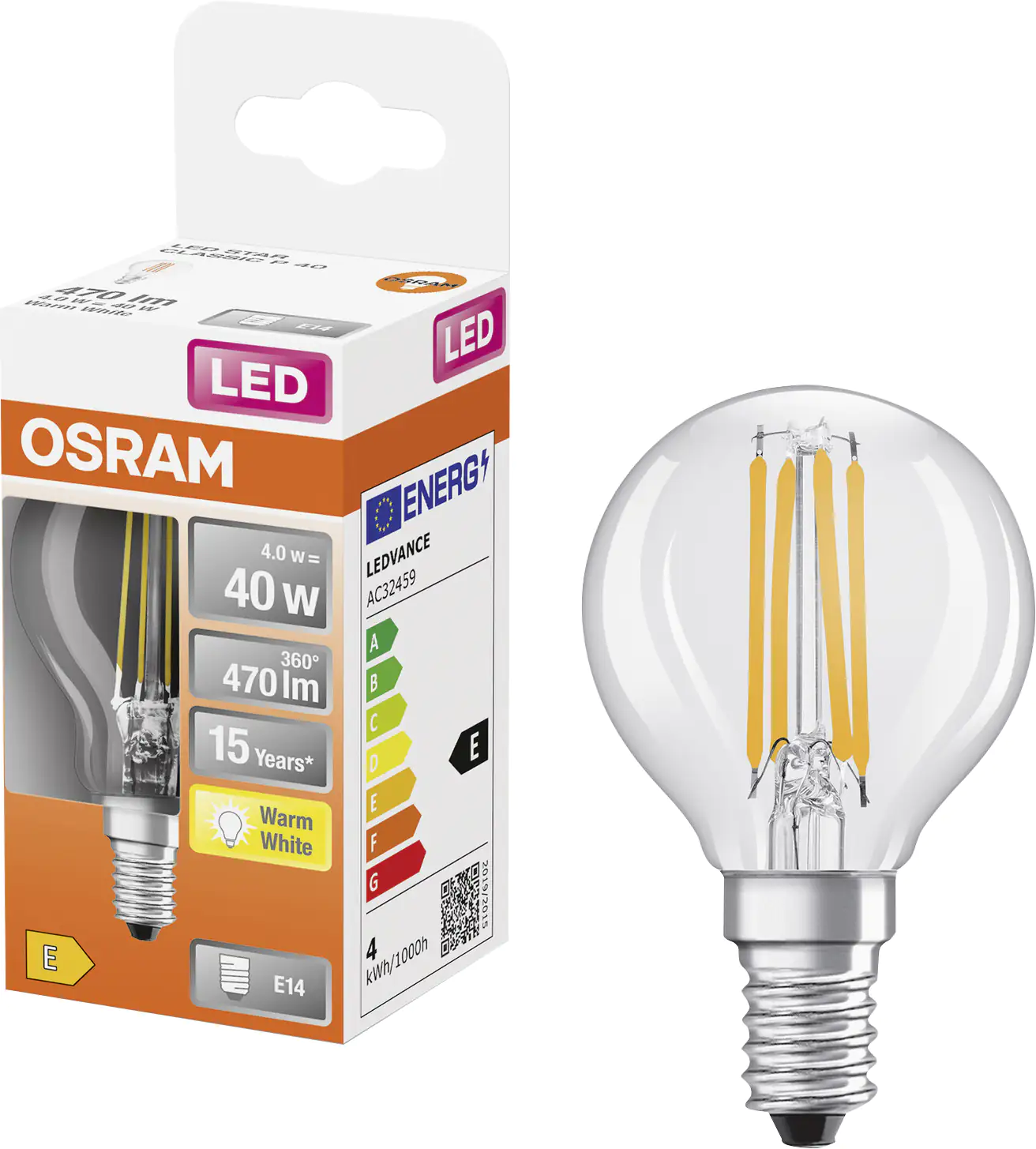 Osram LED Leuchtmittel Retrofit CLP 40 E14 4W warmweiß, klar Osram LED Leuchtmittel Retrofit CLP 40 E14 4W warmweiß, klar