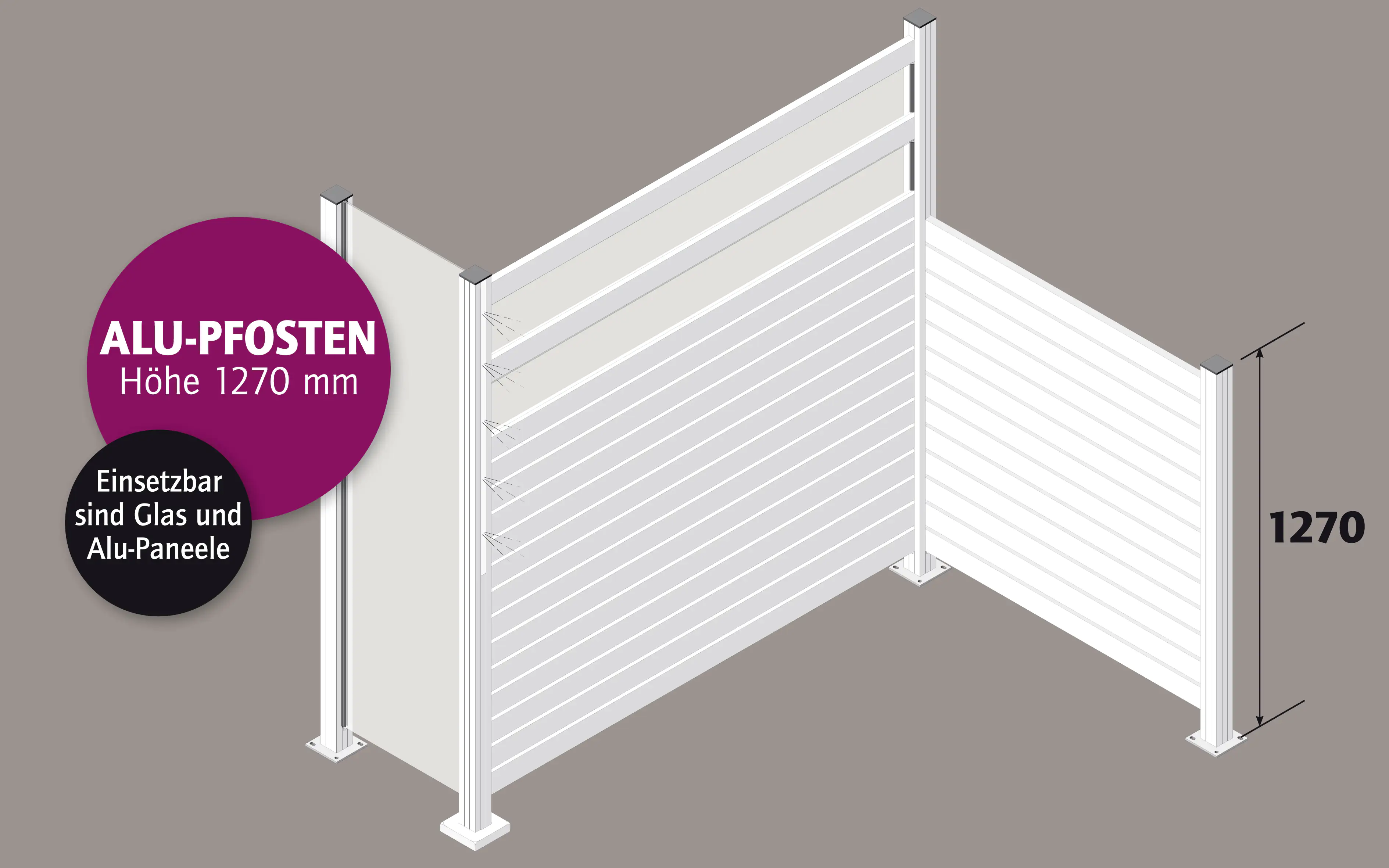 Ambiente Aluminium-Pfosten 127 cm, 68 x 68 mm, Anthrazit Struktur 7016 Ambiente Aluminium-Pfosten 127 cm, 68 x 68 mm, Anthrazit Struktur 7016