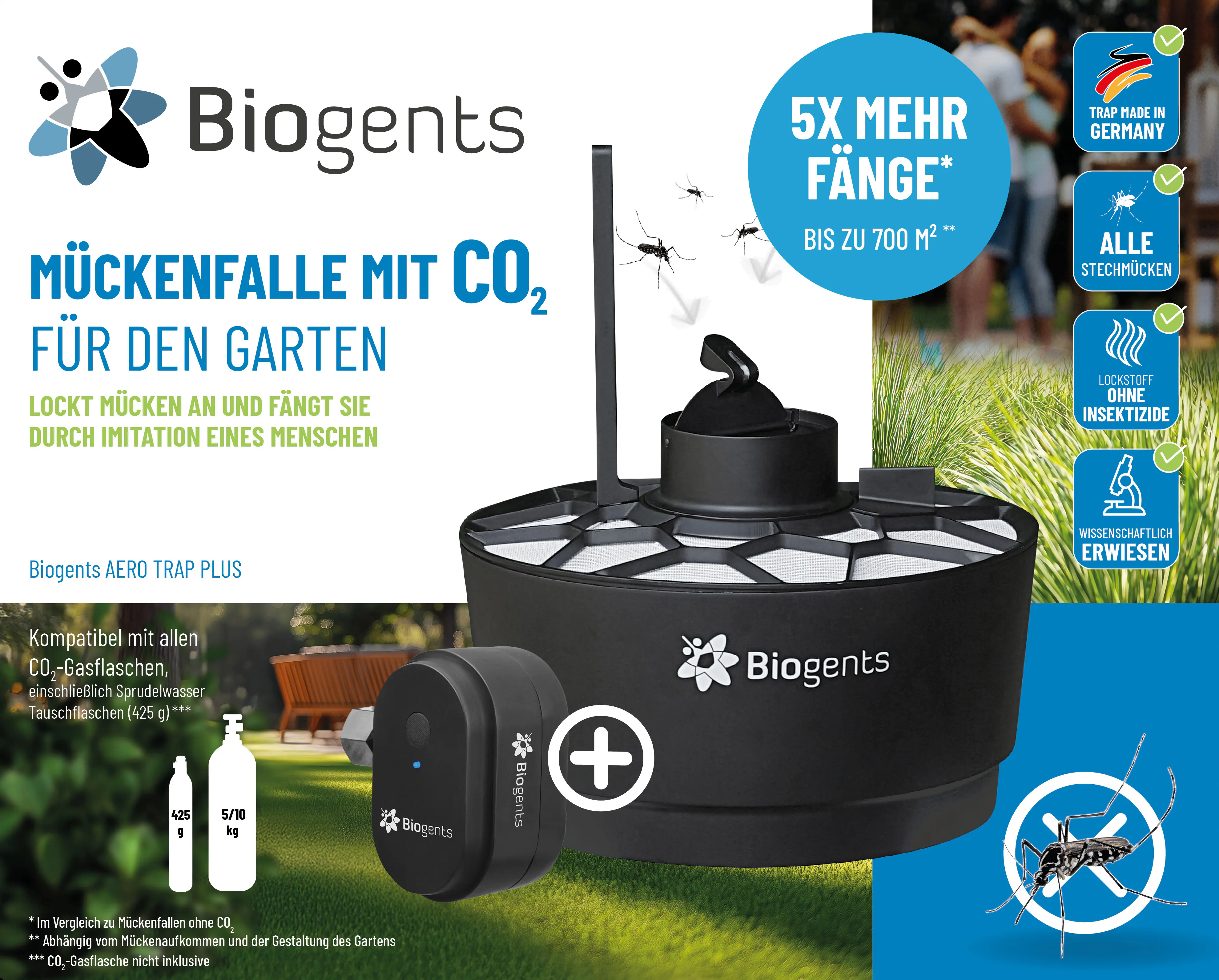 Biogents Aero Trap Plus Mückenfalle ausreichend für bis zu 700 m²
