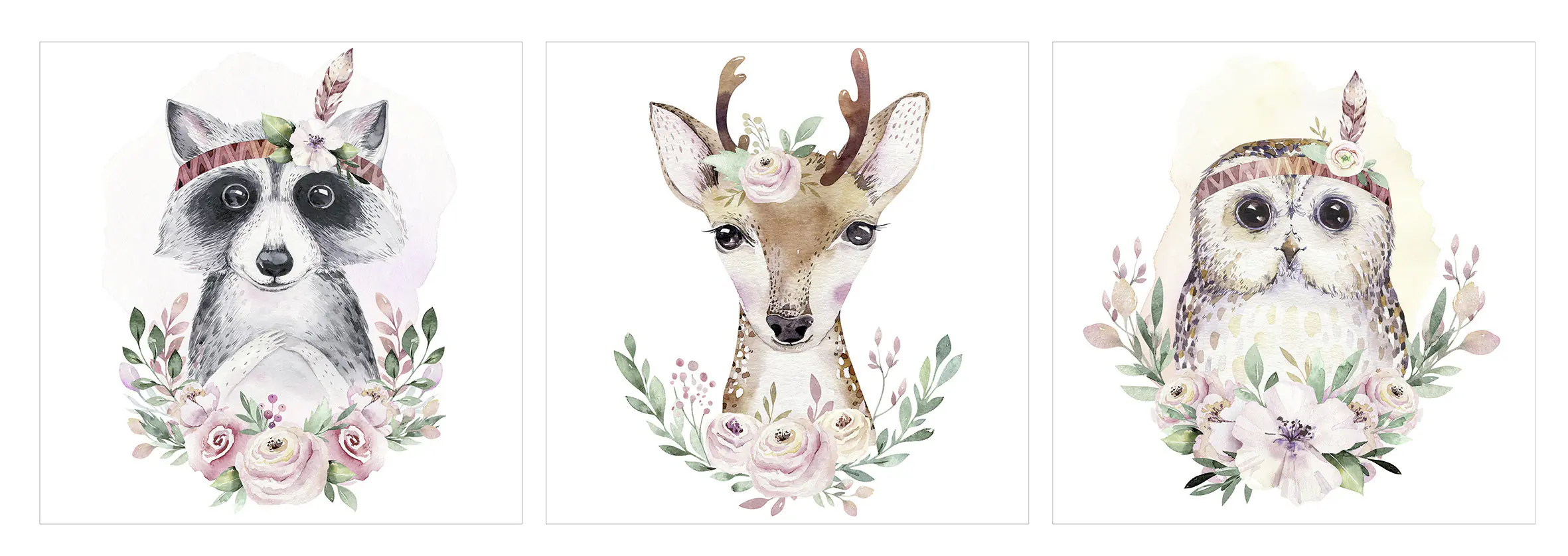 Keilrahmenbild flower animals 25 x 25 cm 3 Stück