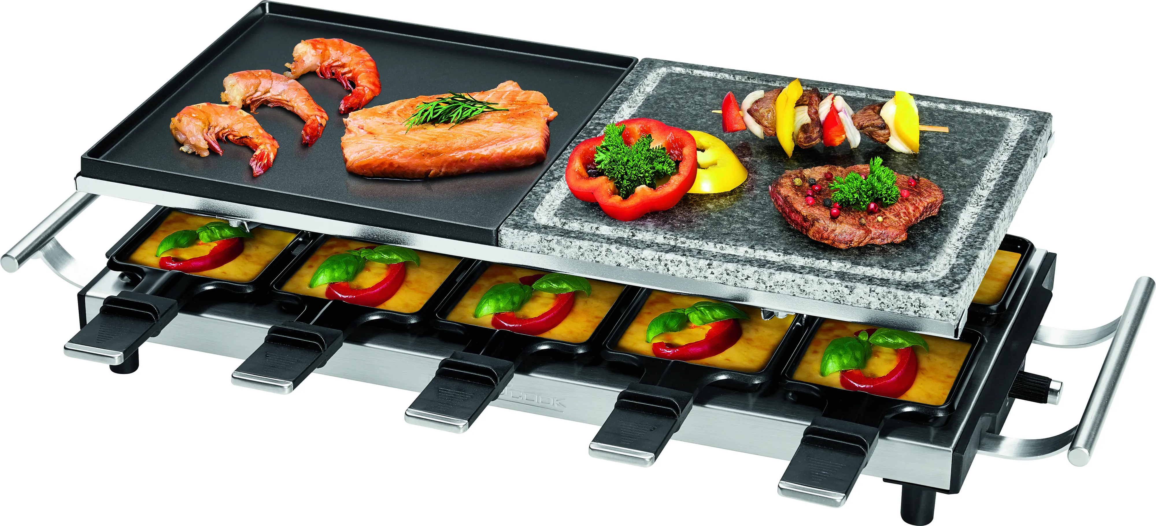 Proficook Raclette RG 1144 Guß/Steinplatte 10 Pfännchen 1700 Watt