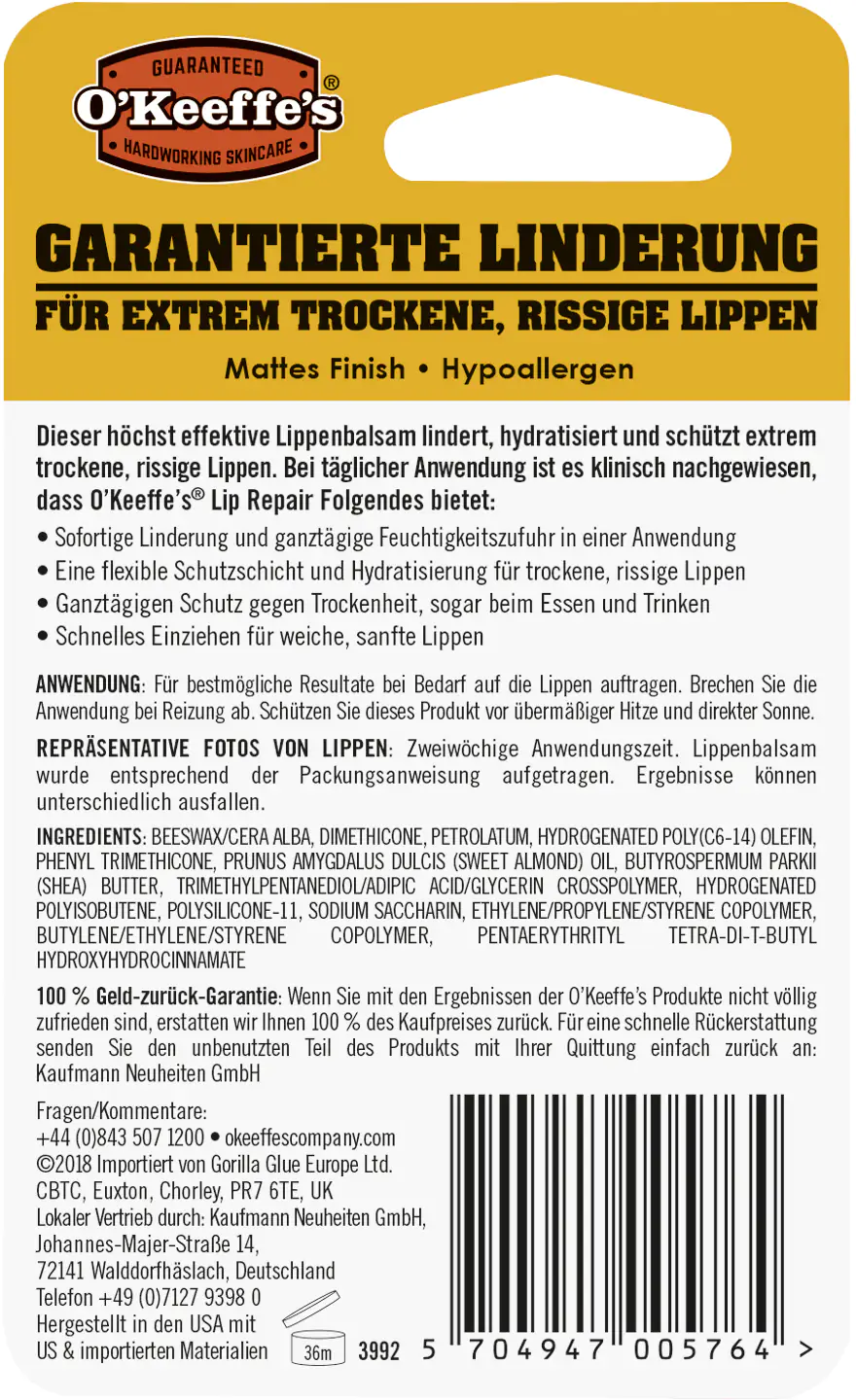 O`Keeffe`s Lip Repair Lippenpflege für extrem trockene, rissige Lippen