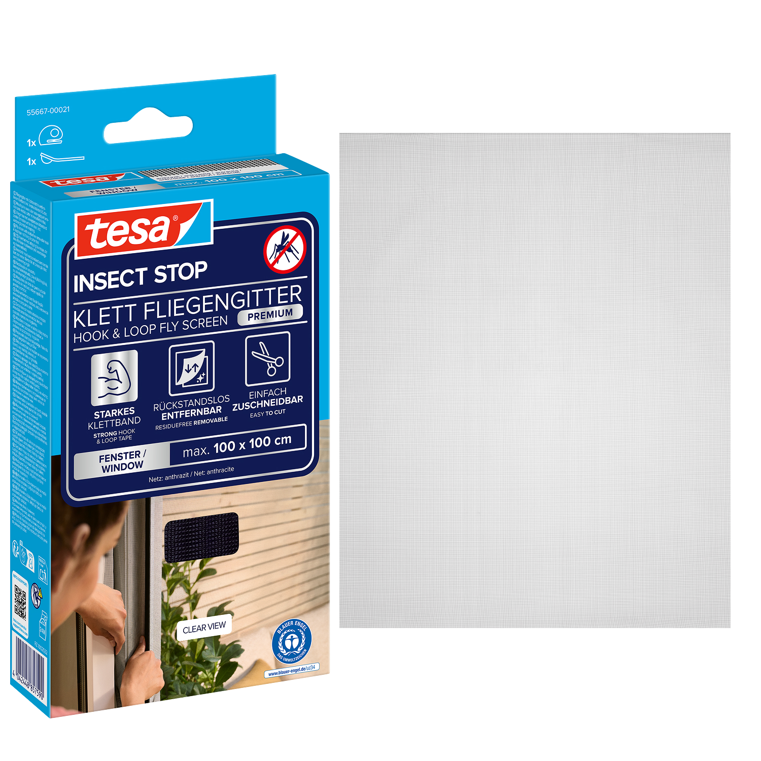 tesa Insektenschutz-Fenster COMFORT 100 x 100 cm anthrazit