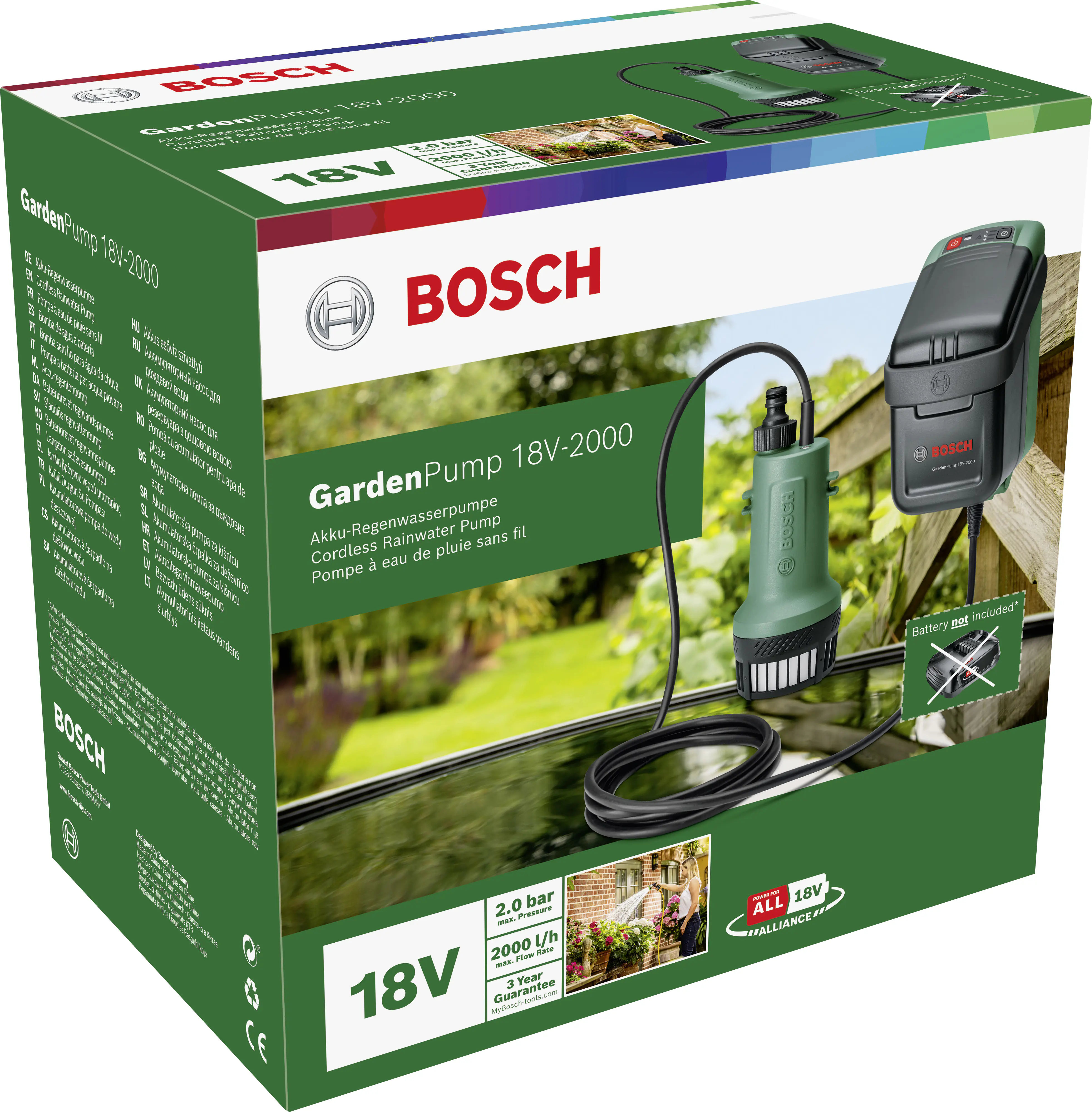 Bosch Akku-Regenfasspumpe GardenPump 18V-2000