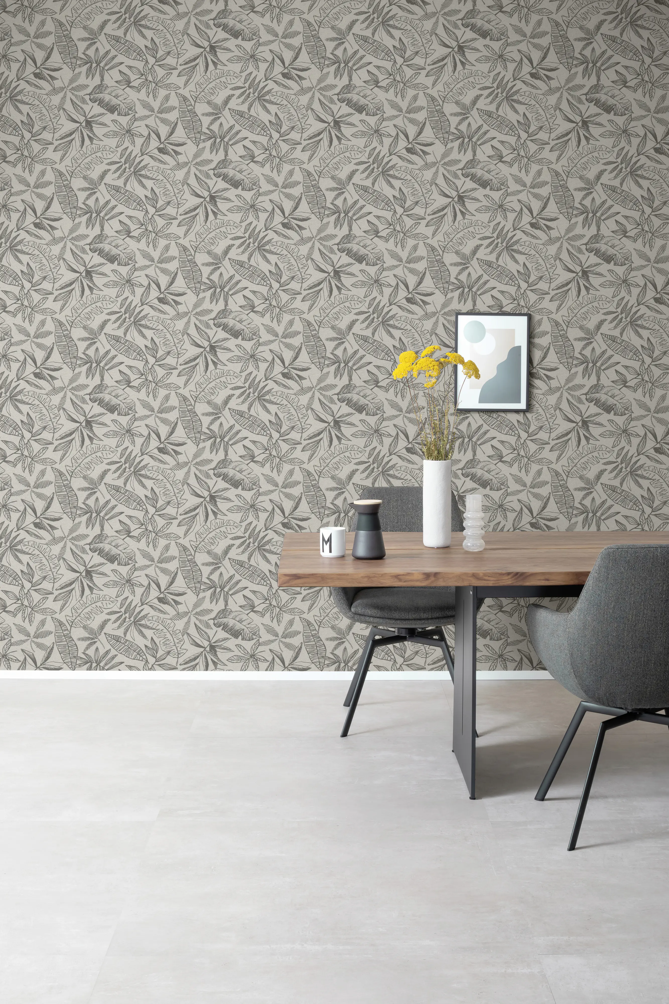 Schöner Wohnen Vliestapete Blätter hellgrau anthrazit 10,05 x 0,53 m