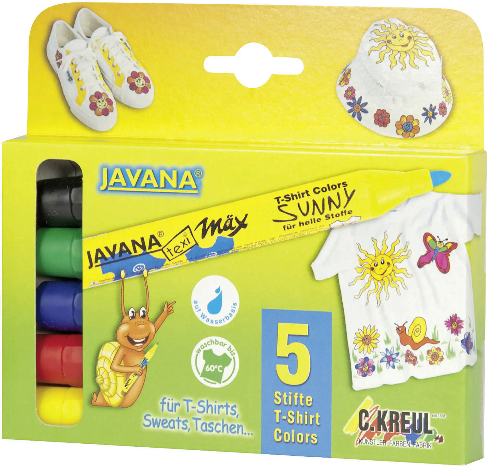 Kreul Javana Stoffmalstifte Sunny medium 5er Set für helle Stoffe texi mäx