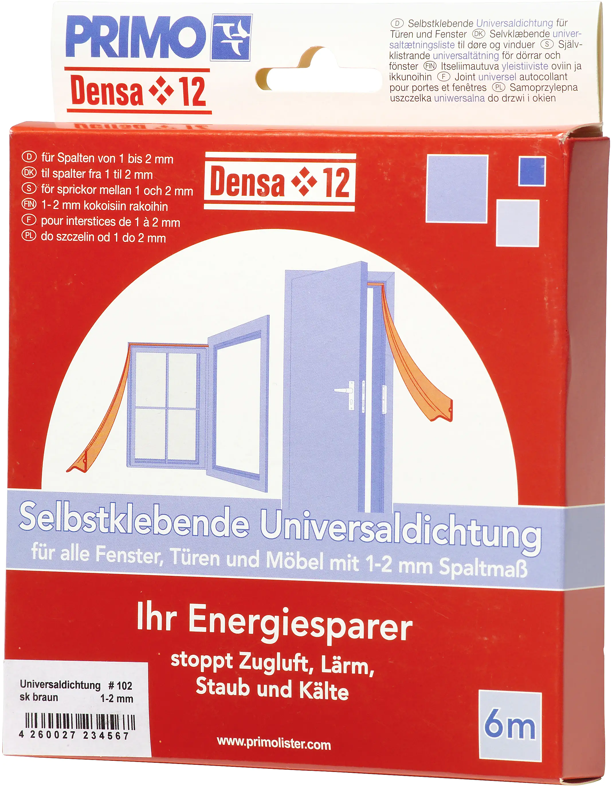 Primo Universaldichtung Densa 12 braun, für Türen + Fenster, 6 Meter