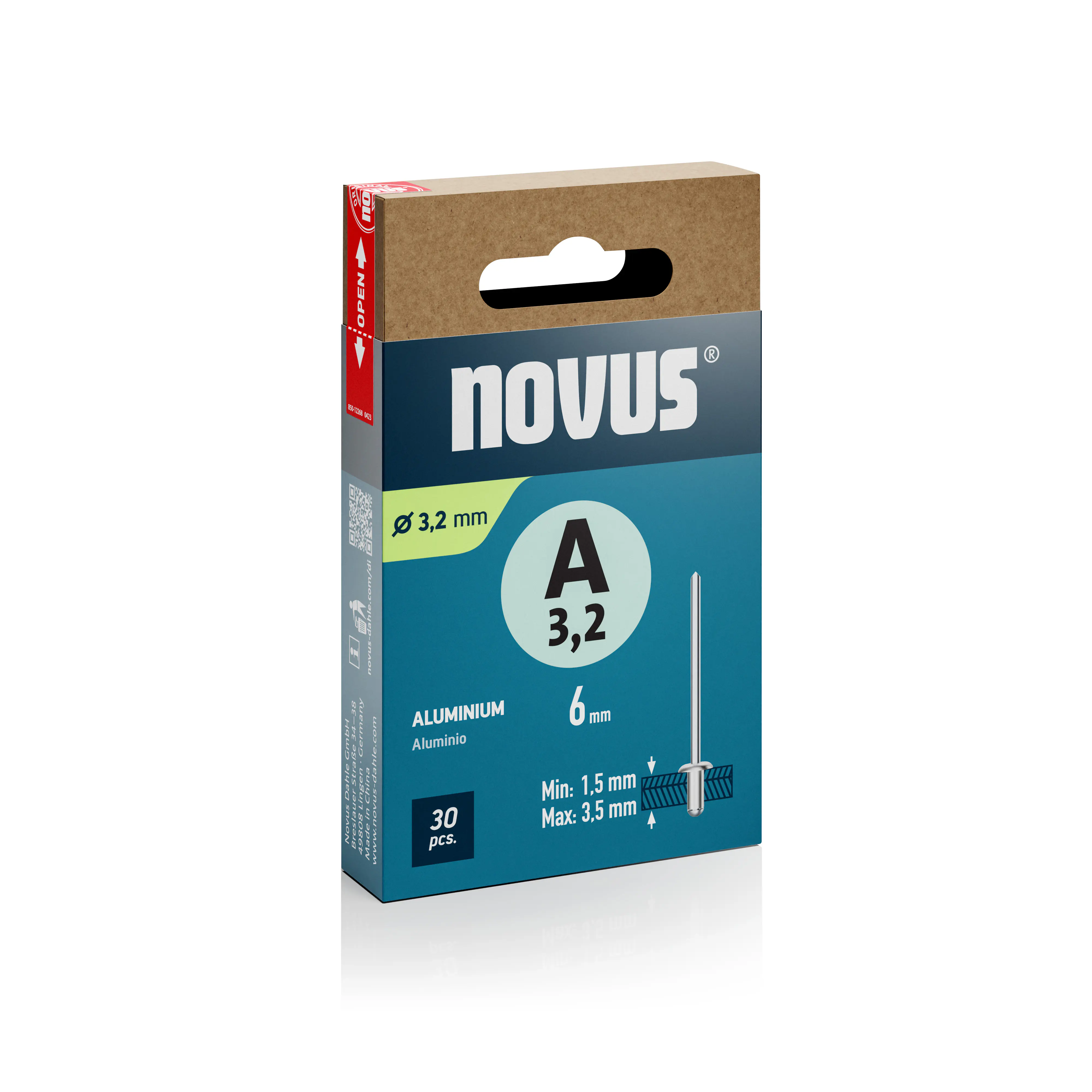 Novus Blindnieten Typ A 3,2 x 6 mm Aluminium 30 Stück
