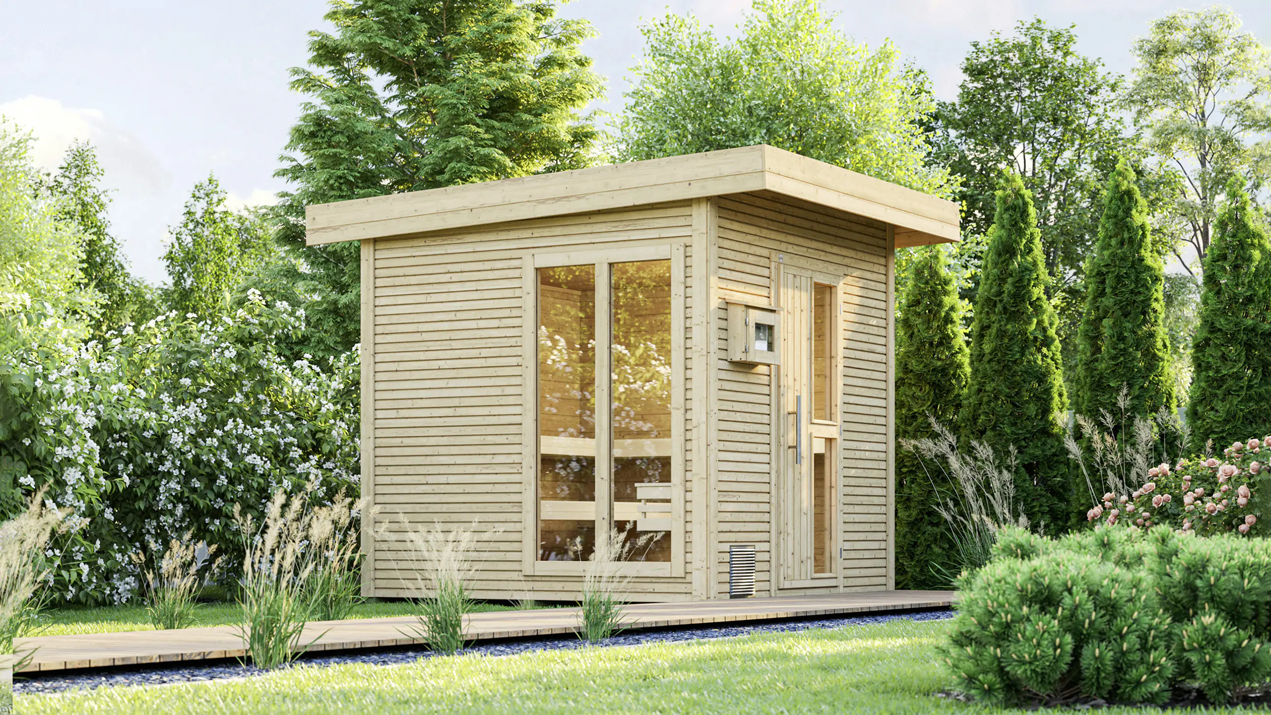 Weka Gartensauna Kuopio natur 5,66 m² inkl. 9 kW Ofen BioS