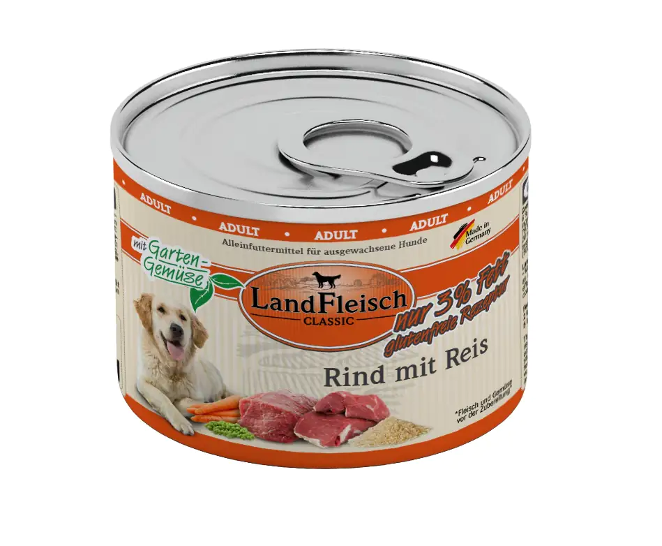 LandFleisch Dog Classic Hundenassfutter Rind mit Reis 195 g