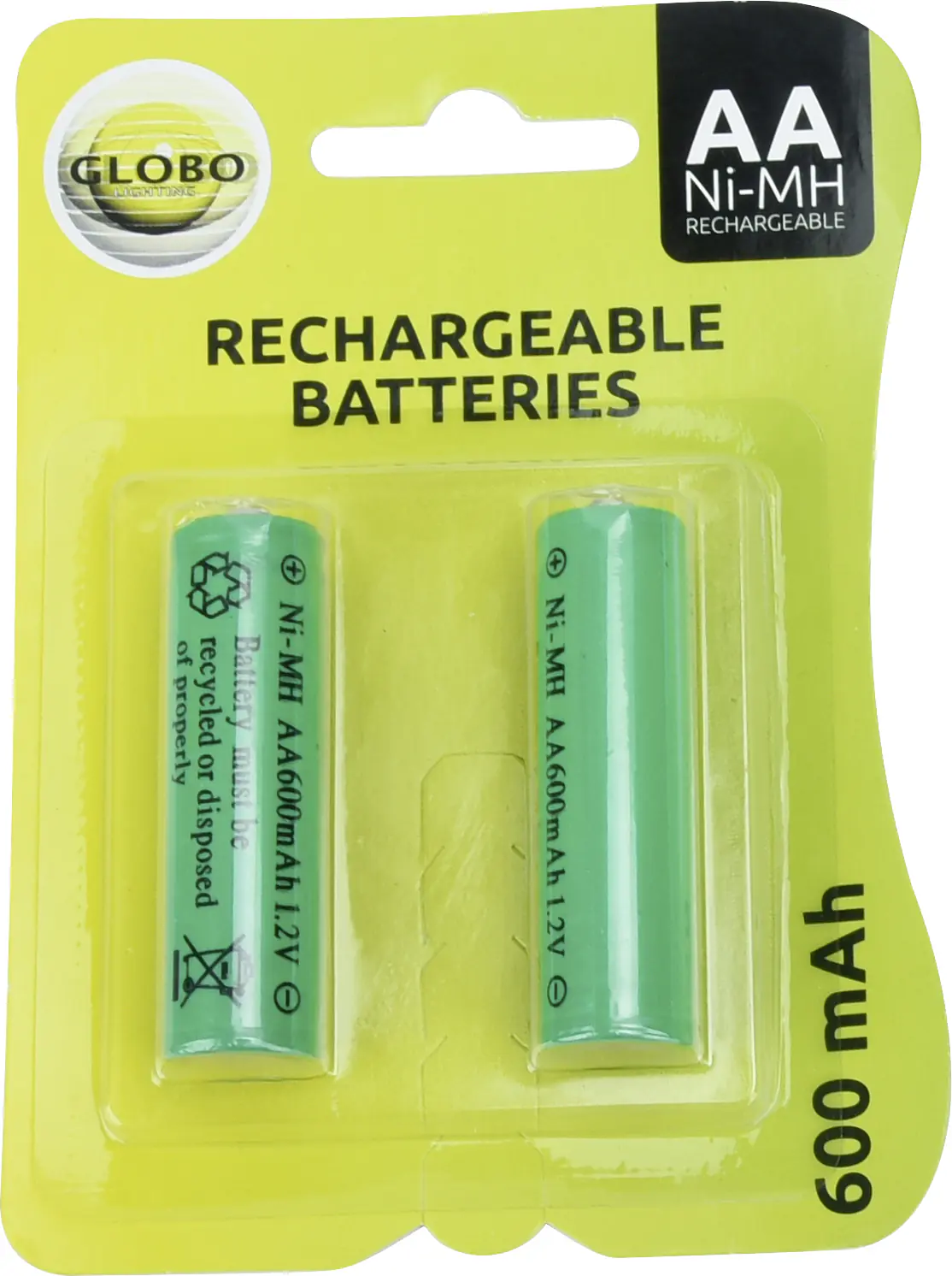 Globo Akkubatterien NiMH Mignon AA 600 mAh, 1,2 Volt 2er Blister
