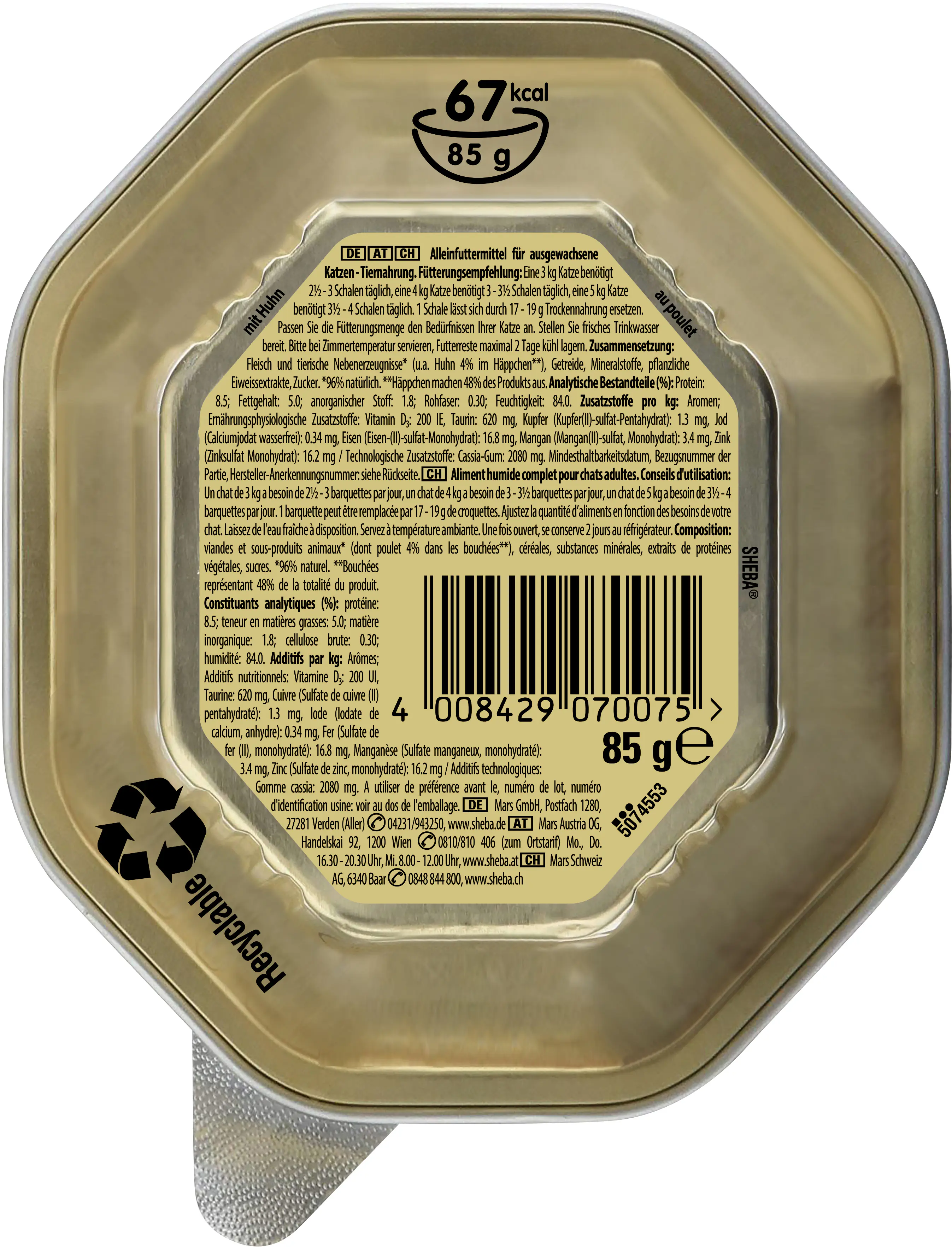 Sheba Delikatesse in Gelee Katzennassfutter Adult 85 g Geschnetzeltes mit Huhn