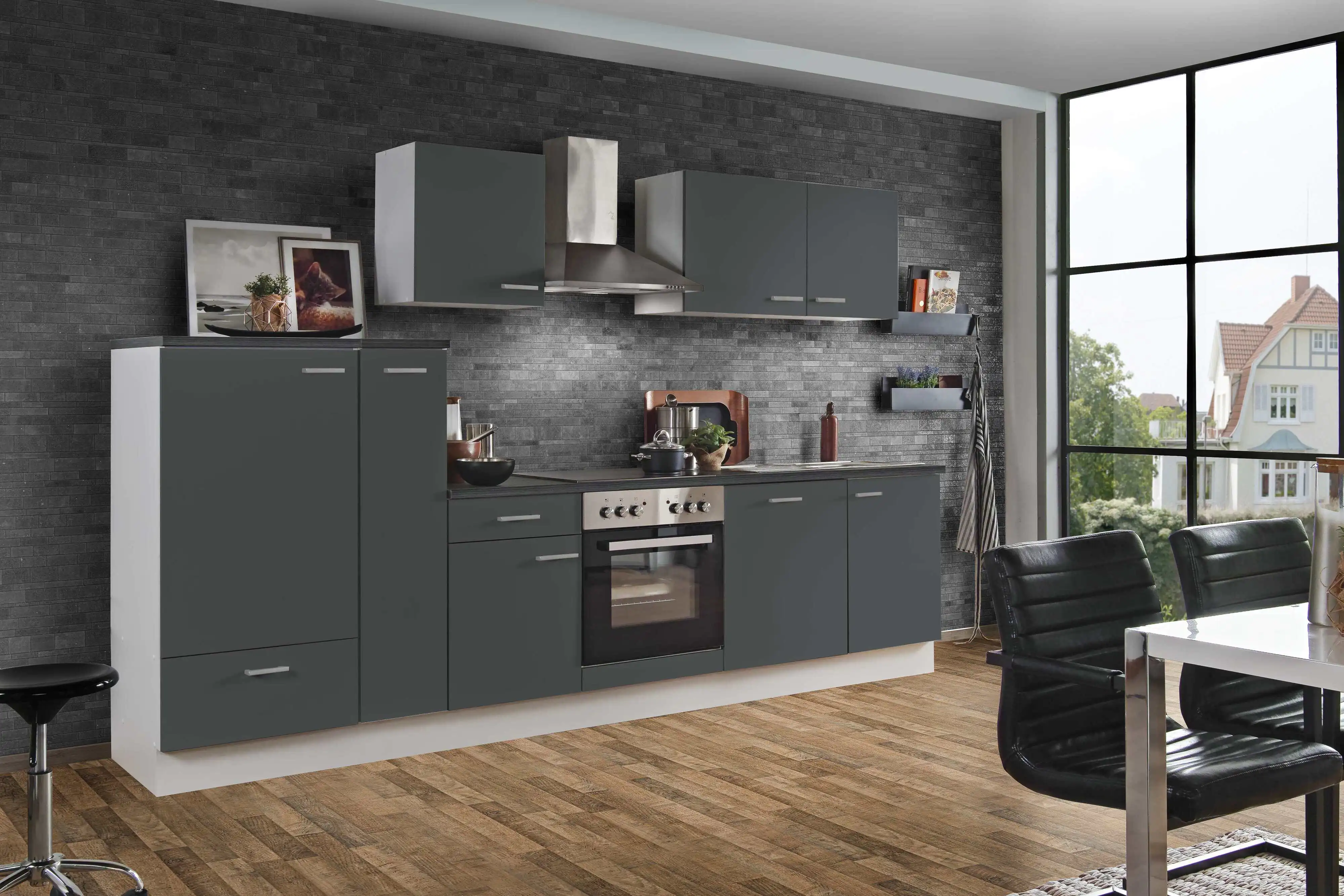 Menke Küchenzeile White Classic mit E-Geräte graphit-weiß 310 cm