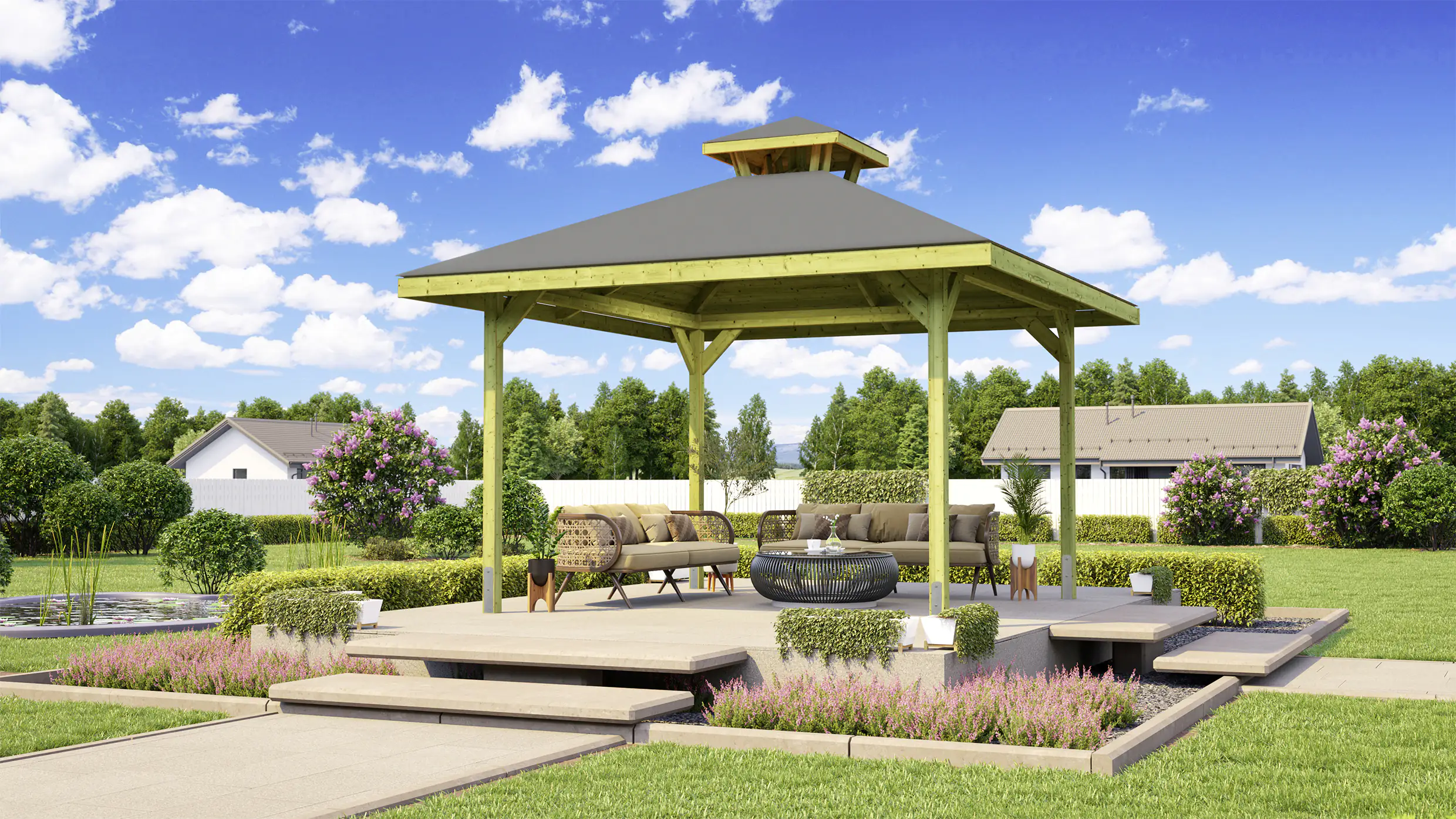 Weka Gartenlaube Gartenoase 304 x 304 cm natur mit Dachaufsatz