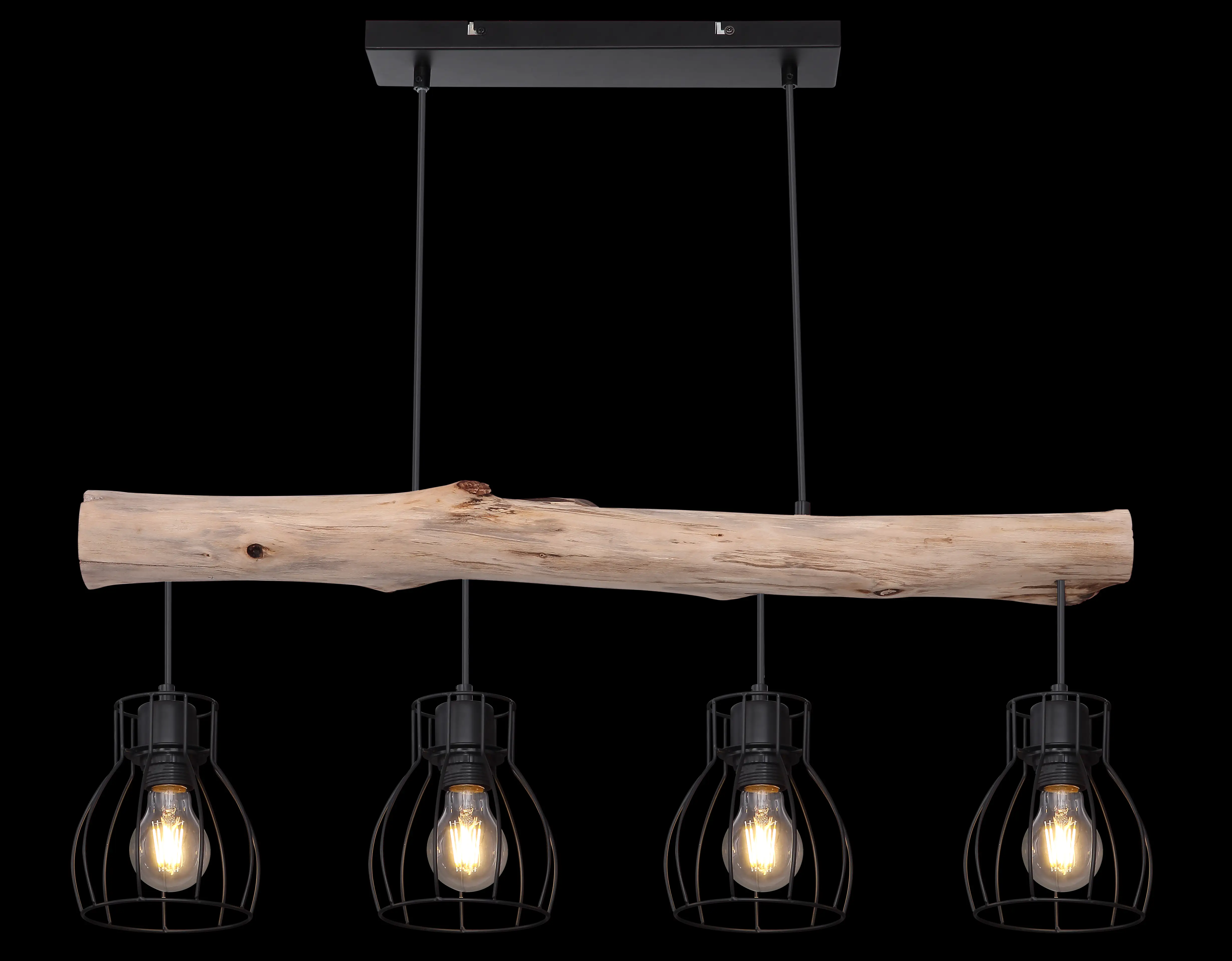 9007371389872_5 Globo Hängeleuchte Mina schwarz-holz 82,5 x 13,6 cm E27, max. 40 W