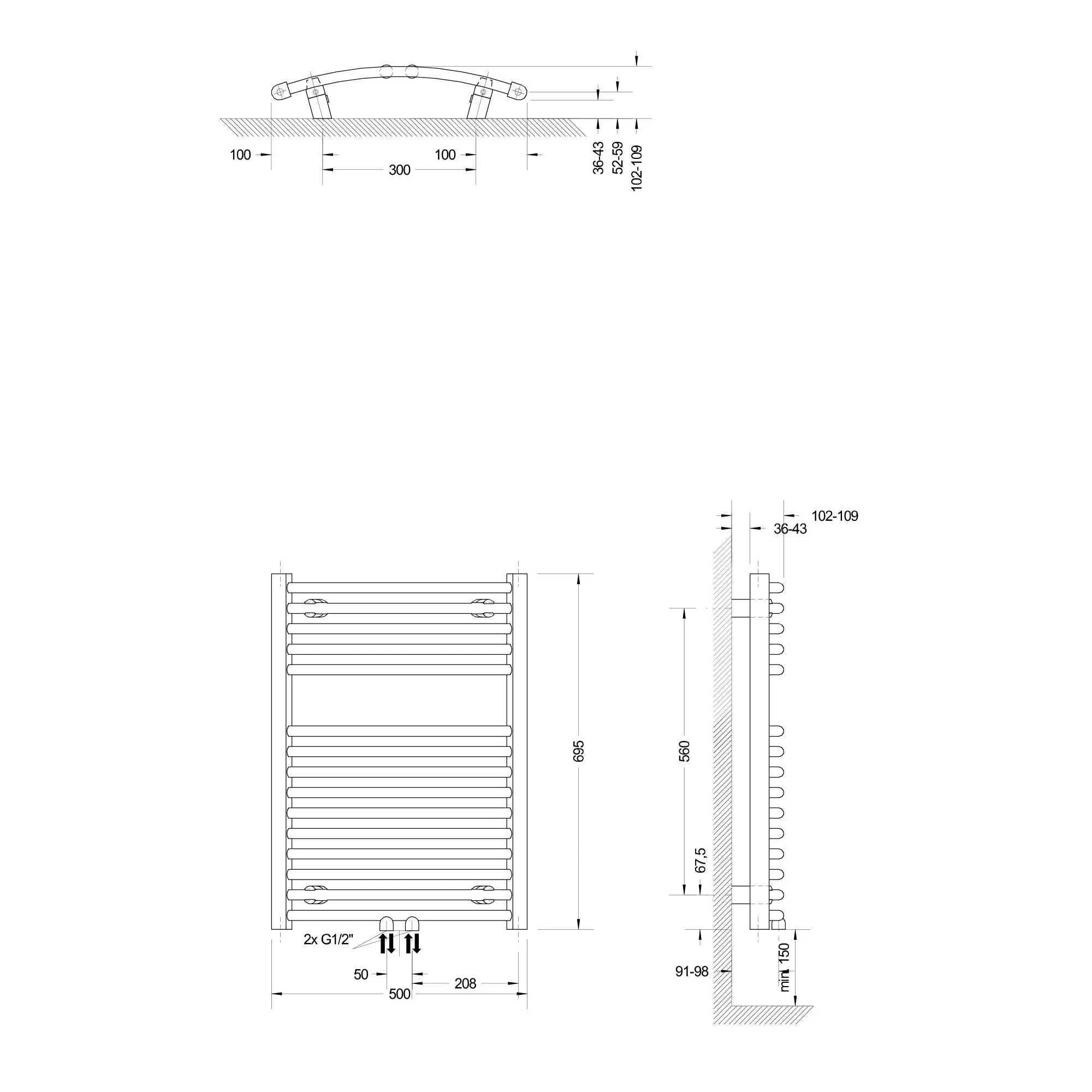 Schulte Design-Heizkörper Europa mit Mittelanschluss 69,5 x 50 cm alpinweiß 309 W
