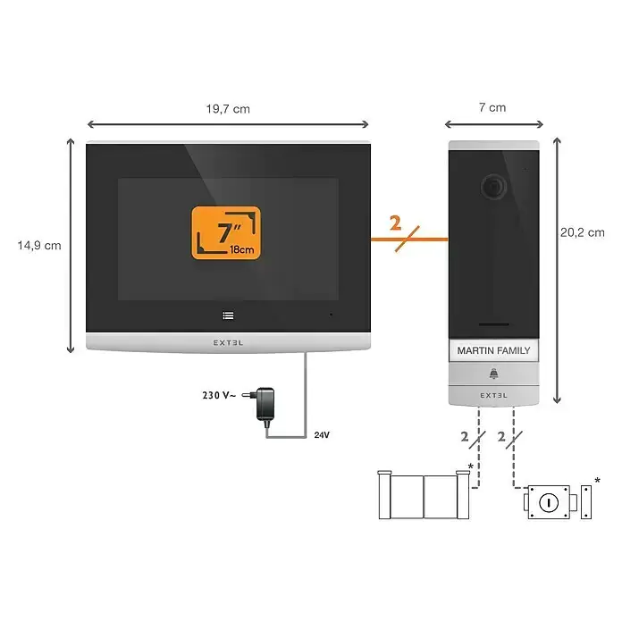 Extel Video-Türsprechanlage Connect 2 kabelgebunden, WLAN, 7 Zoll Monitor