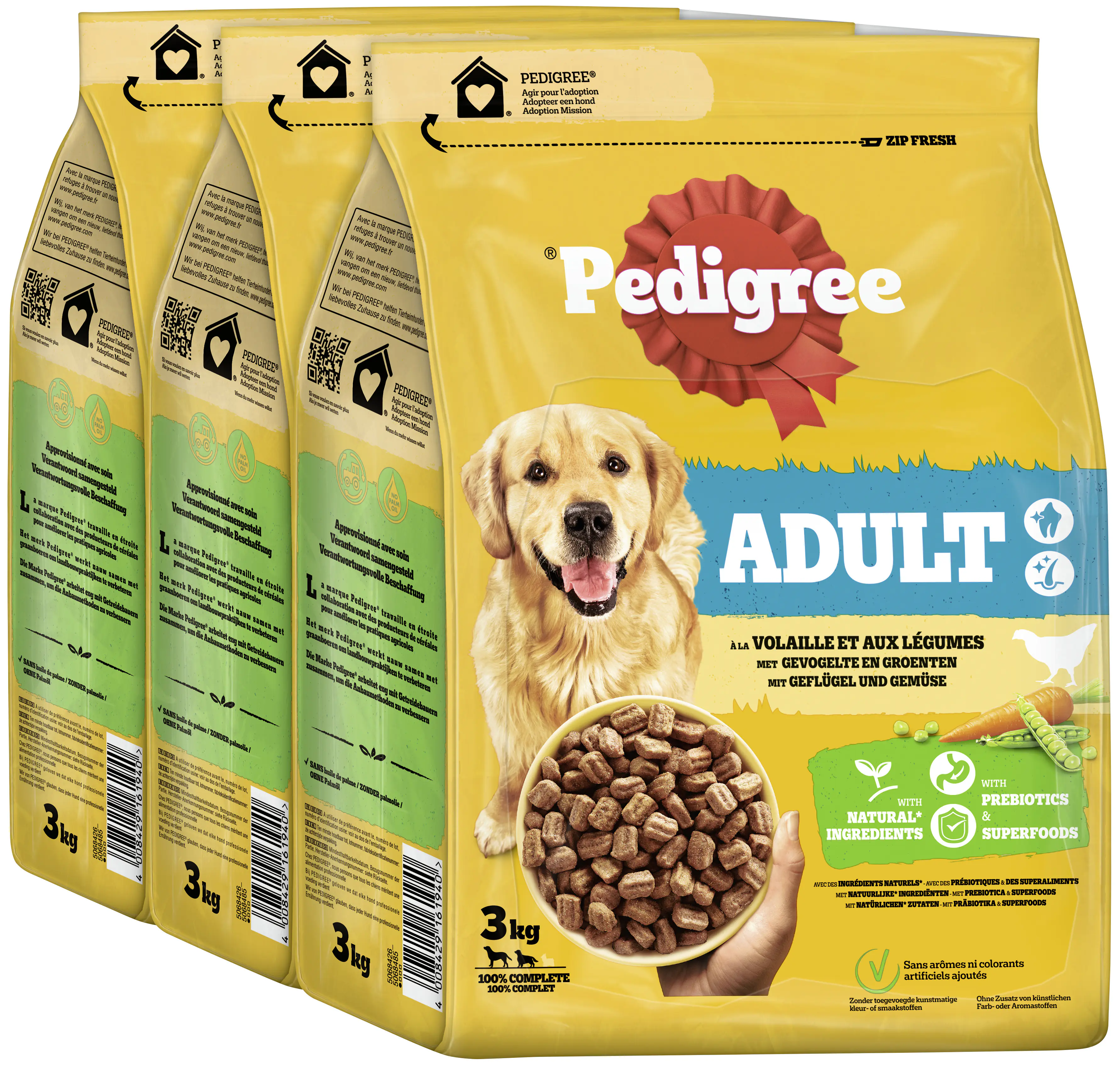 Pedigree Hundetrockenfutter Adult 3 kg Geflügel & Gemüse 