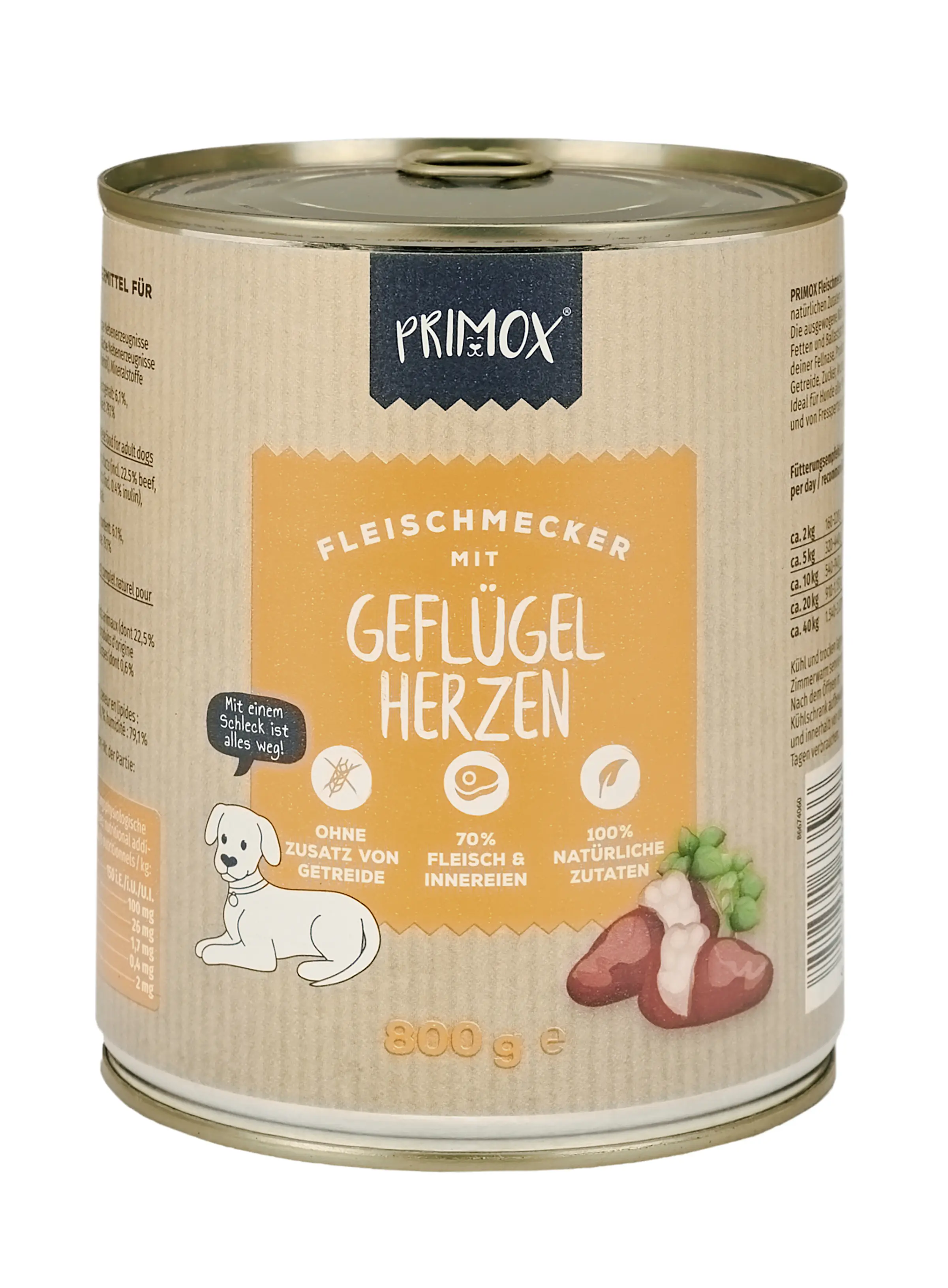 Primox Hundenassfutter Adult getreidefrei 800 g Geflügelherzen