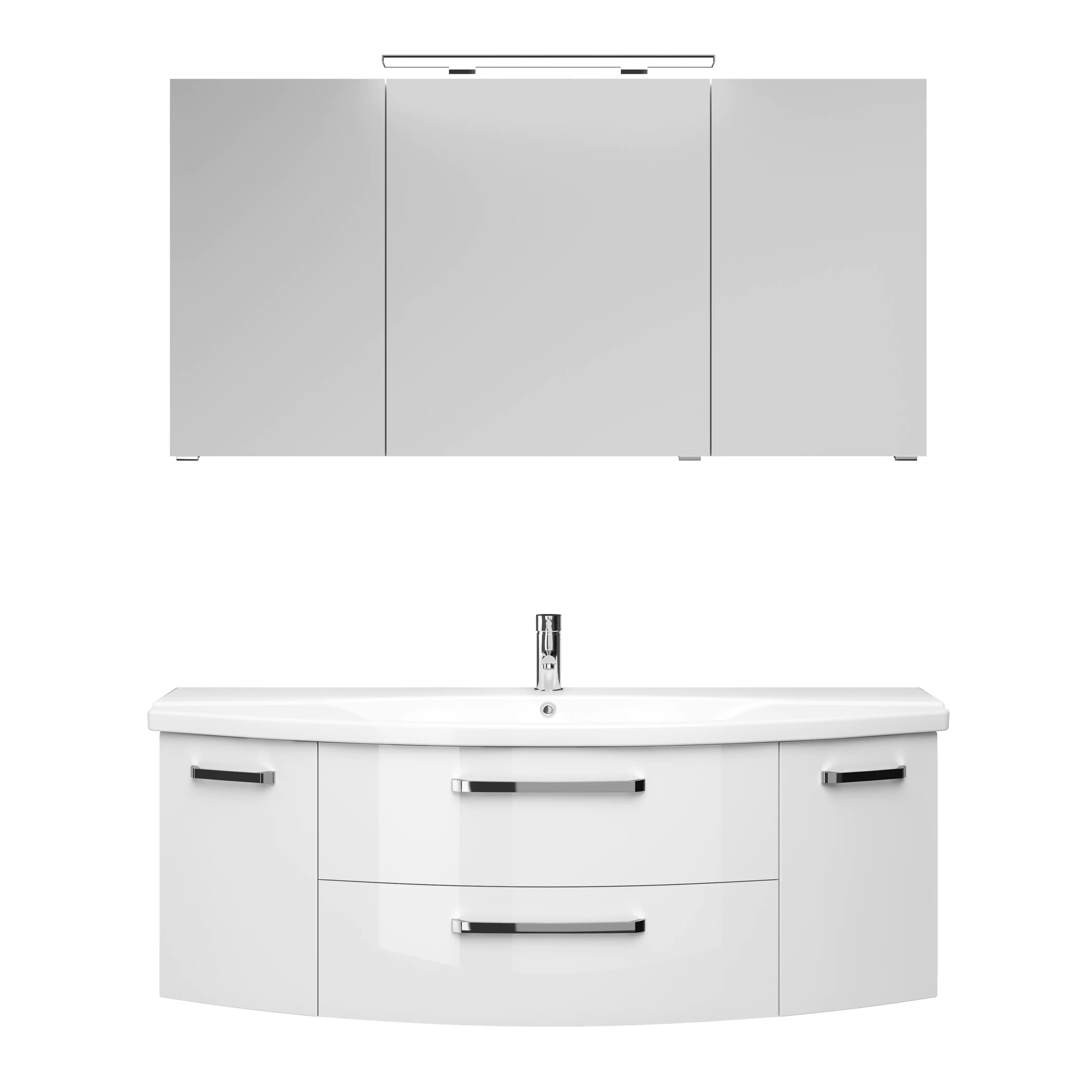 4017026106704_1 Pelipal Badmöbel-Set 4010 Weiß Hgl/Weiß Glanz mit Keramik-Waschtisch + LED-Leuchte 144 cm