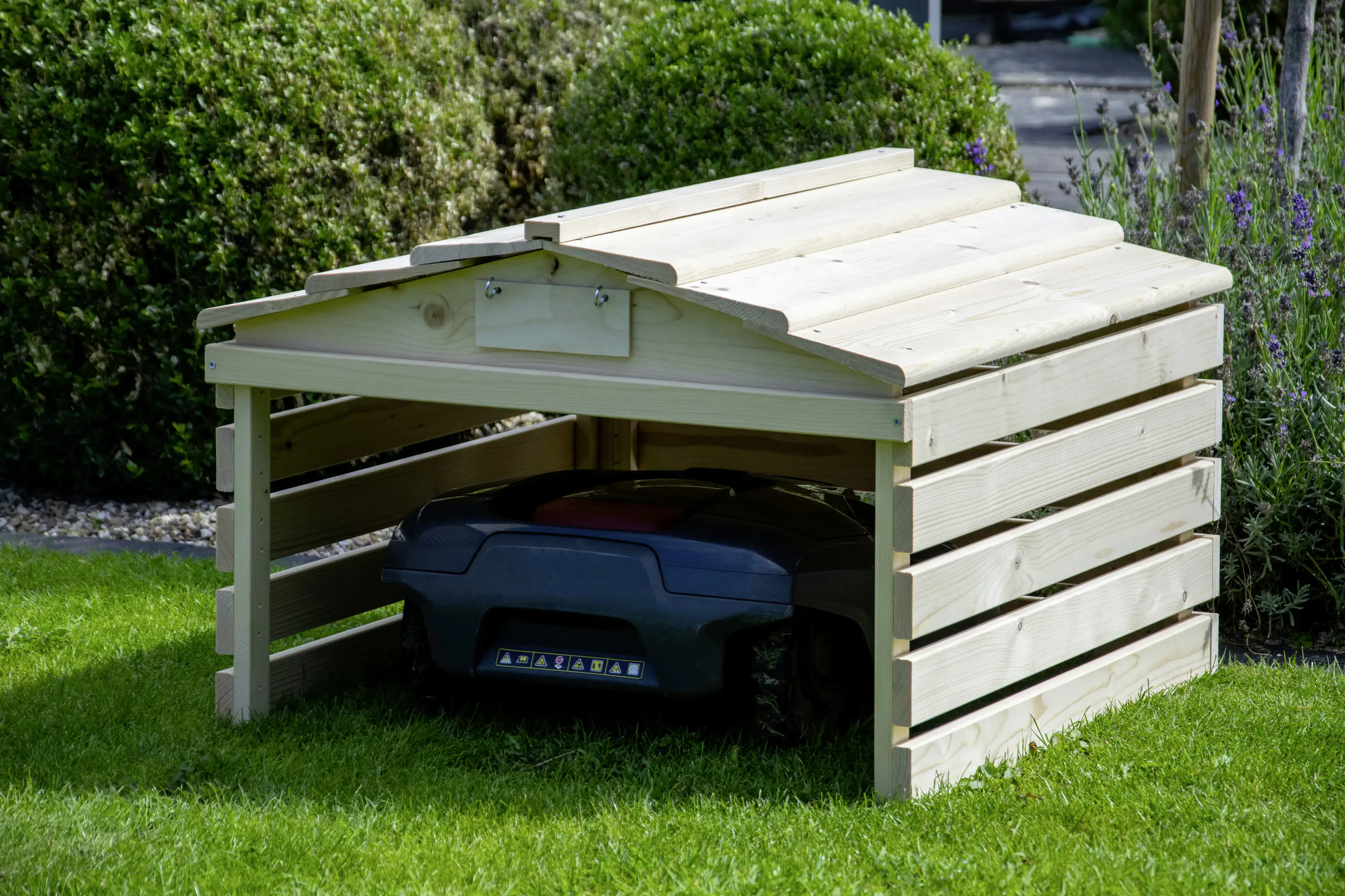 Dobar Mähroboter-Garage mit Schild natur 78,5 x 74 x 52,5 cm