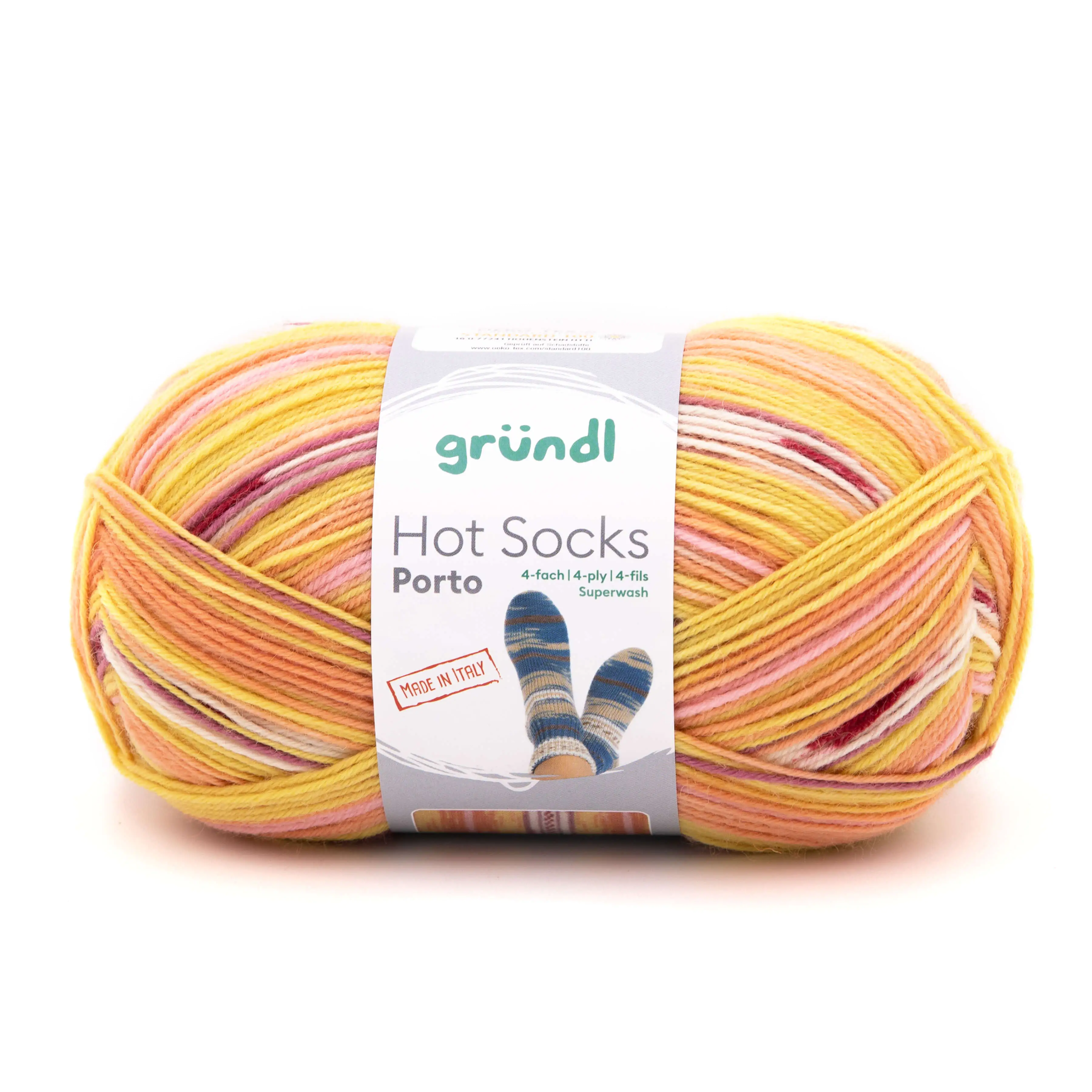 4036014228662 Gründl Sockenwolle Hot Socks Porto 100 g 4-fach sonne-apricot-teerosse