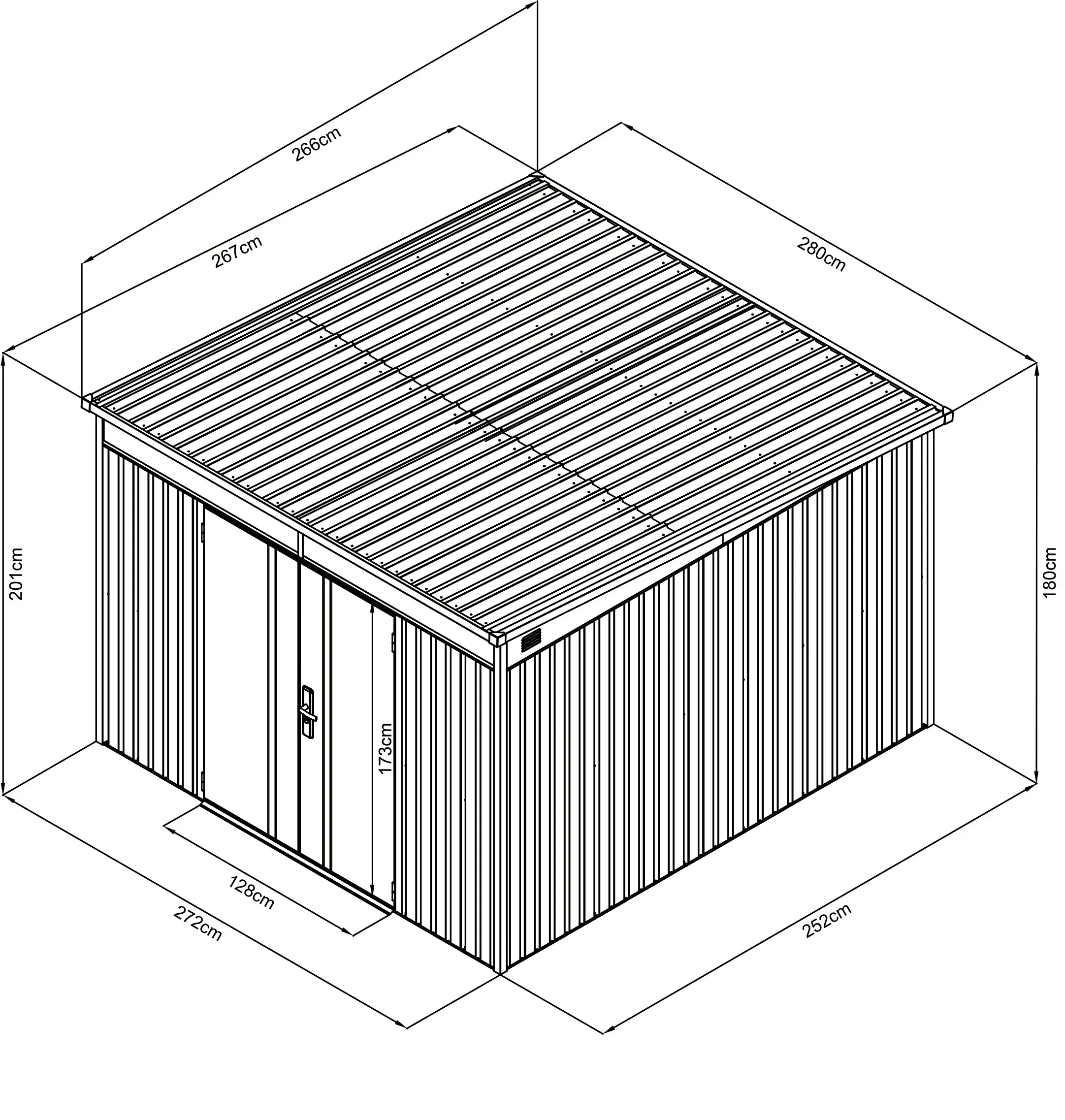 Floraworld Gerätehaus Premium schwarz-metallic 280 x 266 x 201 cm
