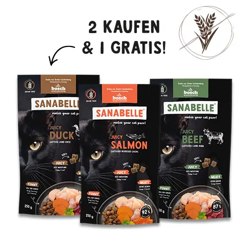 Sanabelle Juicy softes Katzentrockenfutter Adult 2 + 1 Gratis Probieraktion