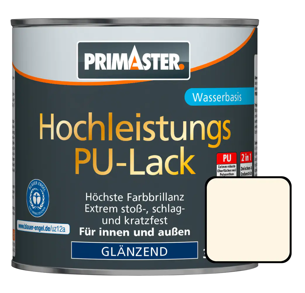 Primaster Hochleistungs-PU-Lack RAL 9001 375 ml 2in1 cremeweiß glänzend Primaster Hochleistungs-PU-Lack RAL 9001 375 ml 2in1 cremeweiß glänzend