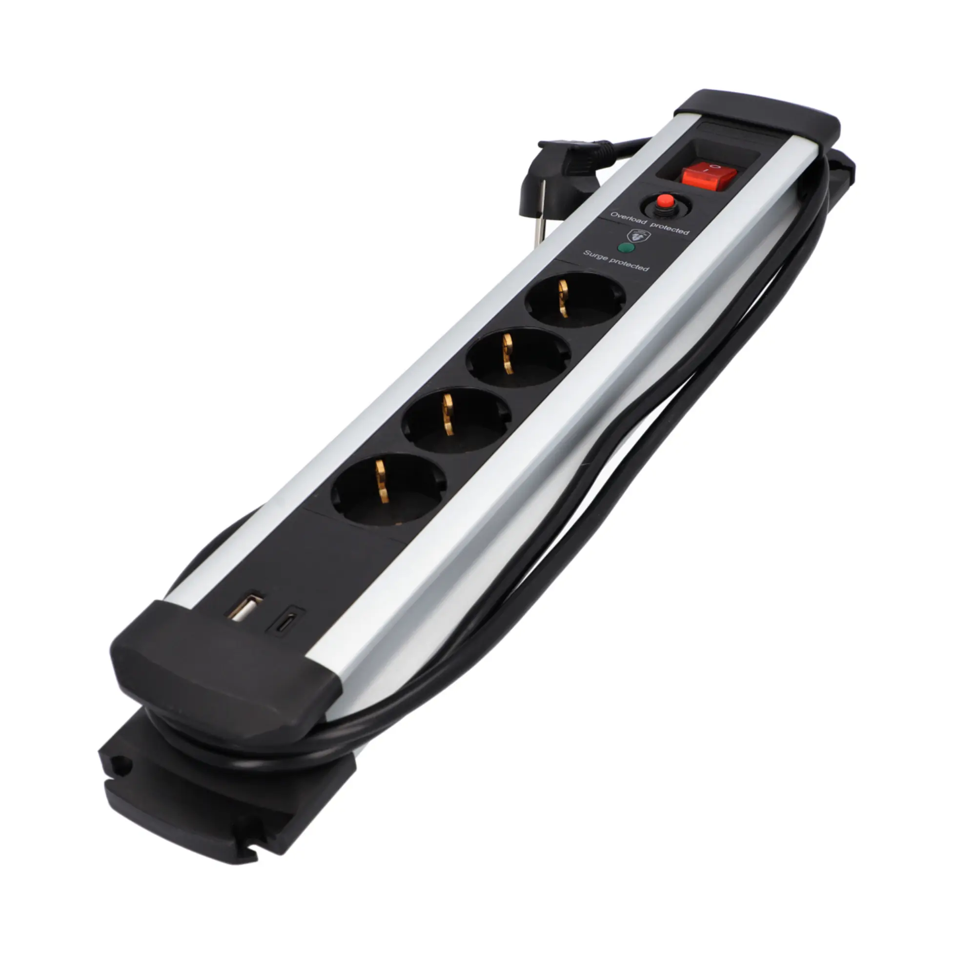 Unitec Tischsteckdose 4-fach mit Schalter & Überspannungsschutz 2 m