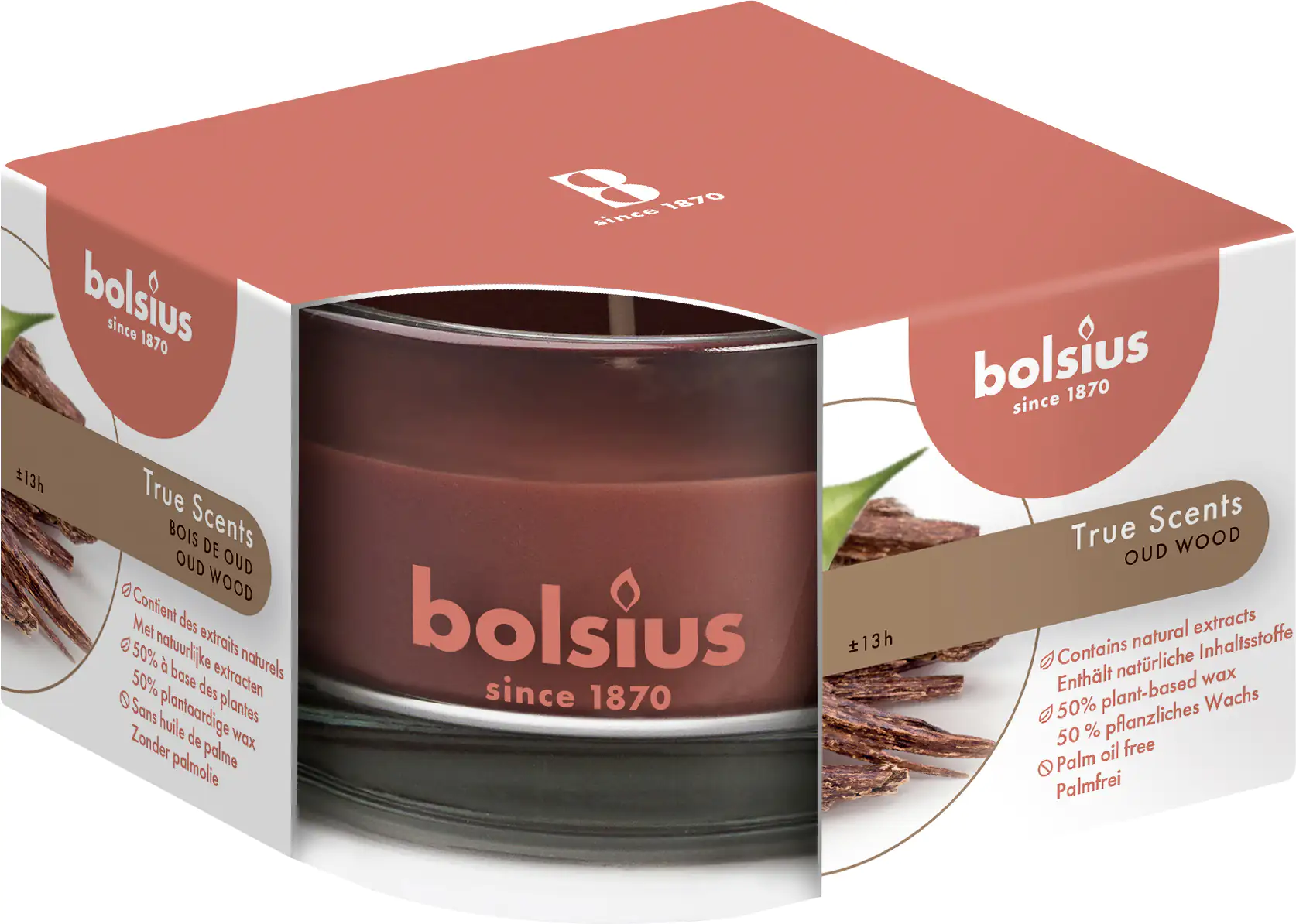 8717847135728 Bolsius Duftkerze im Glas Oud Wood, Höhe 5 cm, Ø 8 cm