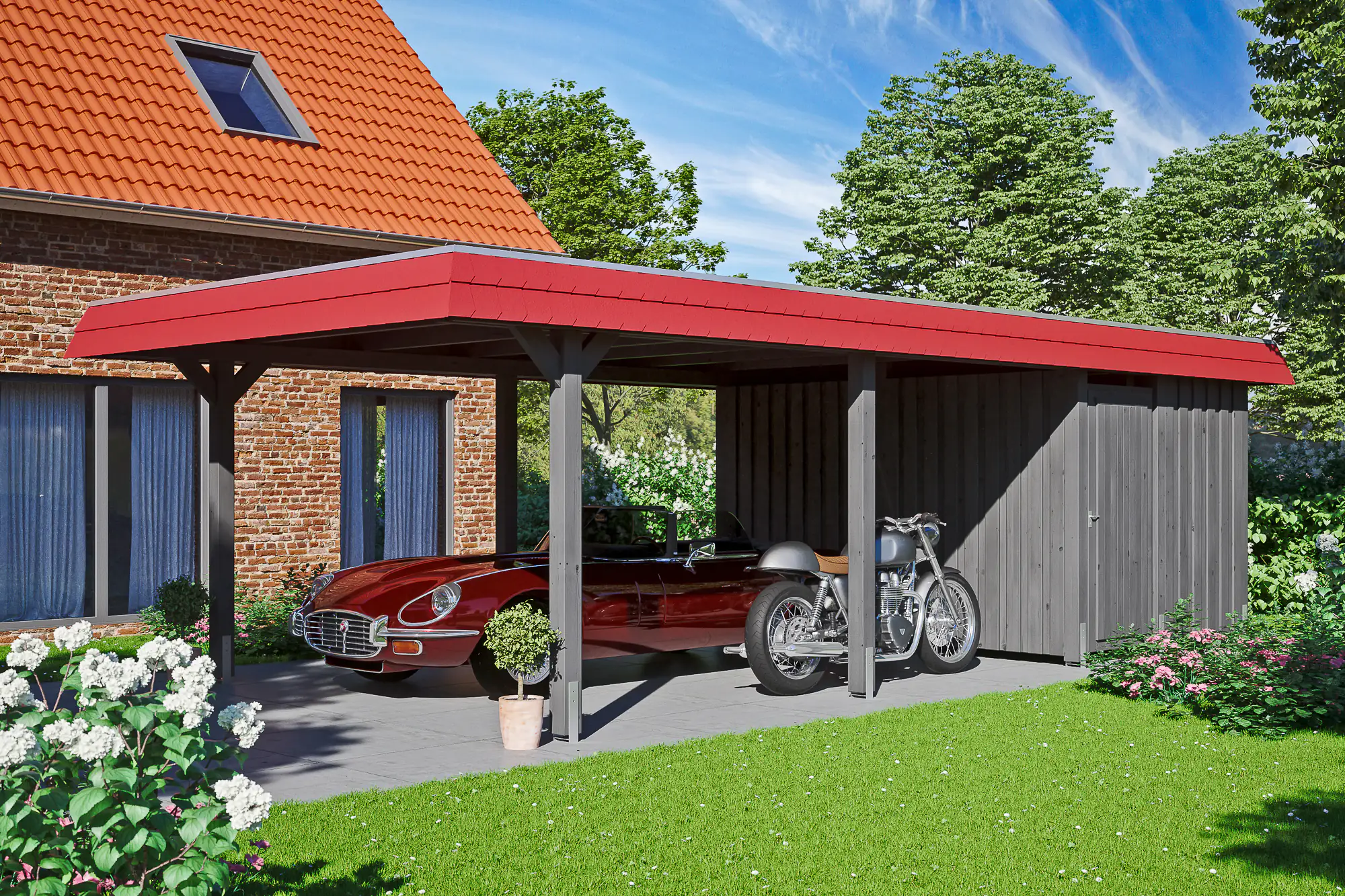 SKAN HOLZ Carport Wendland mit Abstellraum 409 x 870 cm mit Aluminiumdach