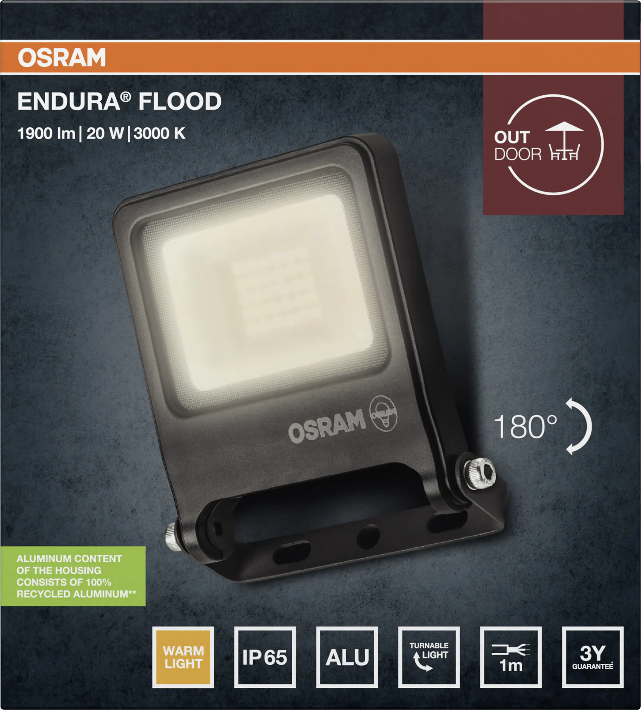 Osram Außenleuchte ENDURA Flood 20W PCR dunkelgrau warmweiß