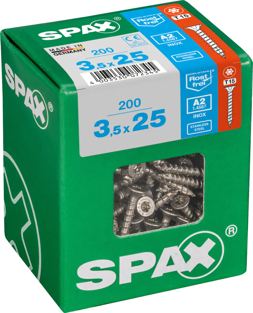 Spax Universalschrauben 3.5 x 25 mm TX 15 - 200 Stk. Spax Universalschrauben 3.5 x 25 mm TX 15 - 200 Stk.
