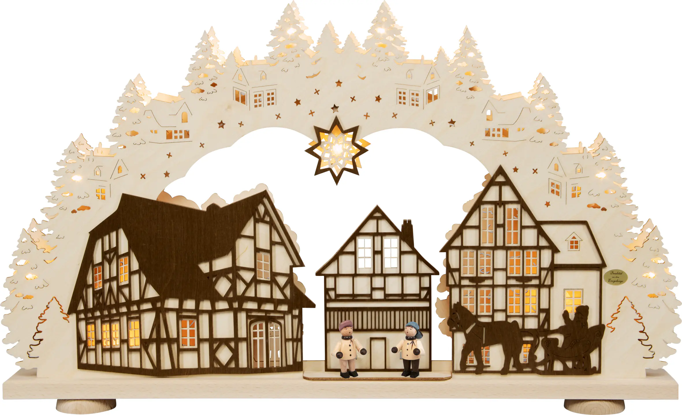 Saico LED-Schwibbogen Weihnachtsdorf 15-flammig Premium 66 x 40 cm warmweiß weiß
