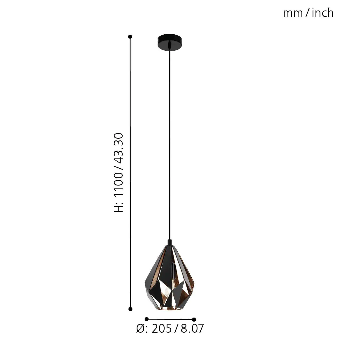 Eglo Pendelleuchte Carlton 1 schwarz-kupfer Ø 20,5 cm E27 Eglo Pendelleuchte Carlton 1 schwarz-kupfer Ø 20,5 cm E27