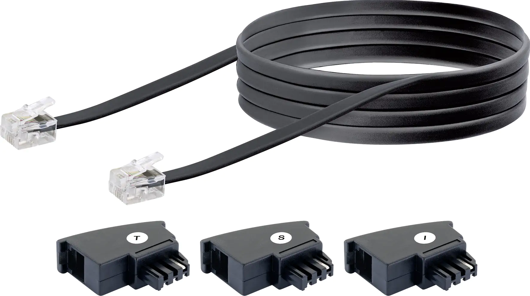 Schwaiger Telefon Anschlusskabel TAL6306 533 TAE (F) RJ11 schwarz, 6,0m, 3x TAE (F) / 1x RJ11