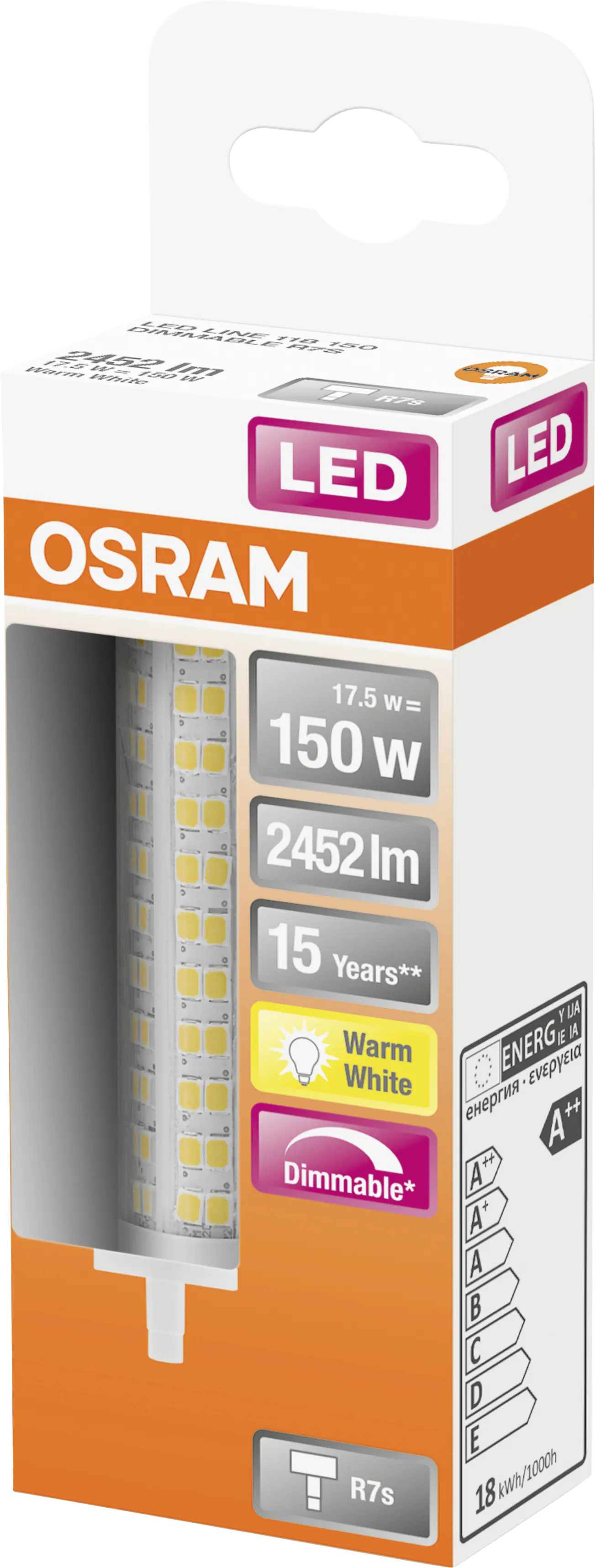 Osram LED Stablampe Superstar Line 118 R7s 18,2 W warmweiß, dimmbar, klar