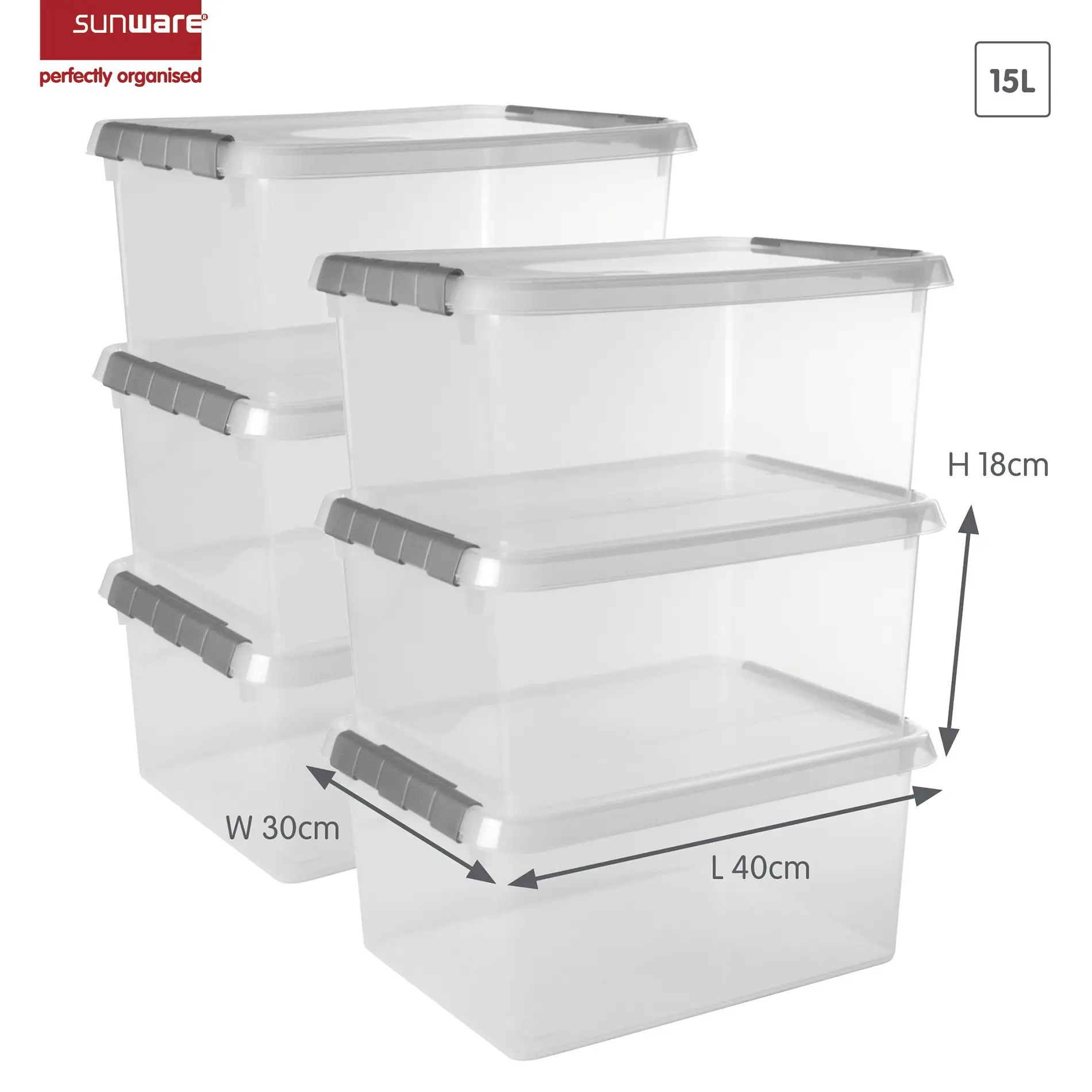 Sunware Comfort line Aufbewahrungsbox 6er-Set für 15L transparent metallfarbig
