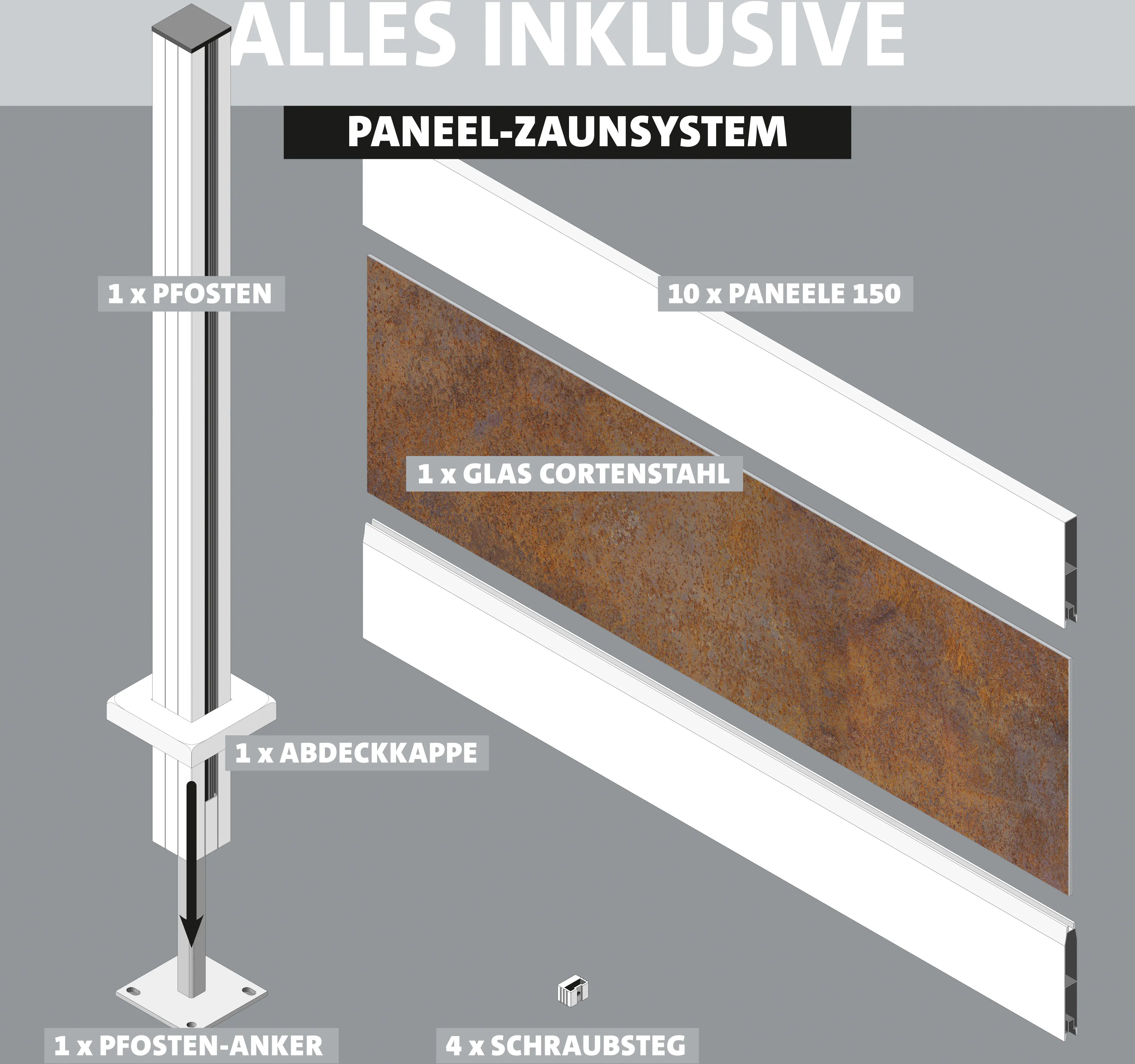 Ambiente Alu-Zaun Erweiterungsset Paneel 150 grau 187 x 124,2 cm  