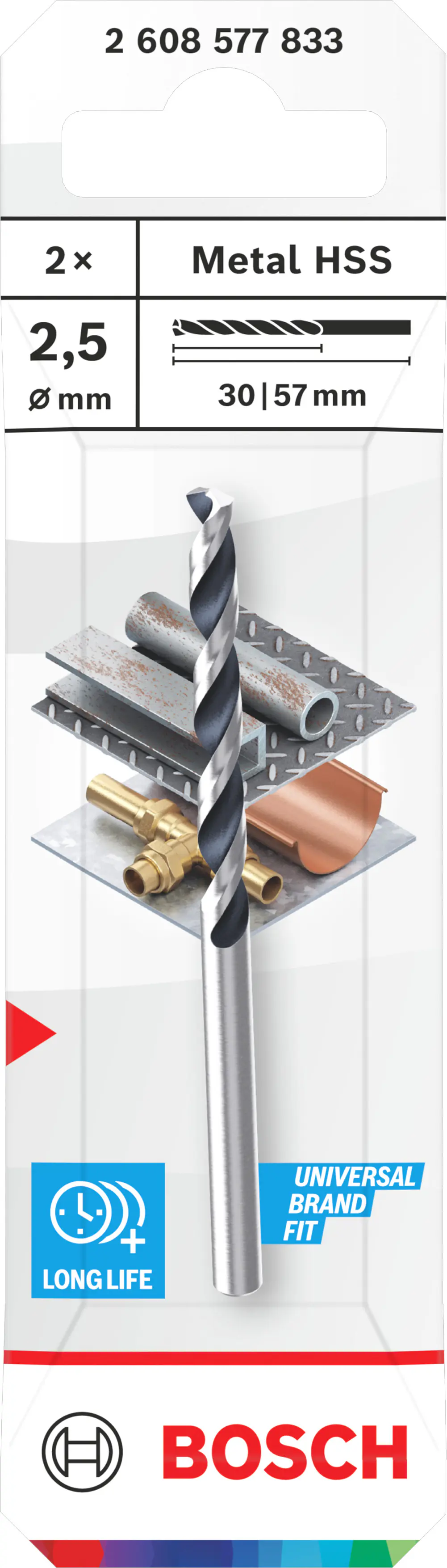 Bosch Metallspiralbohrer HSS CYL Ø 2,5 mm 2-tlg.
