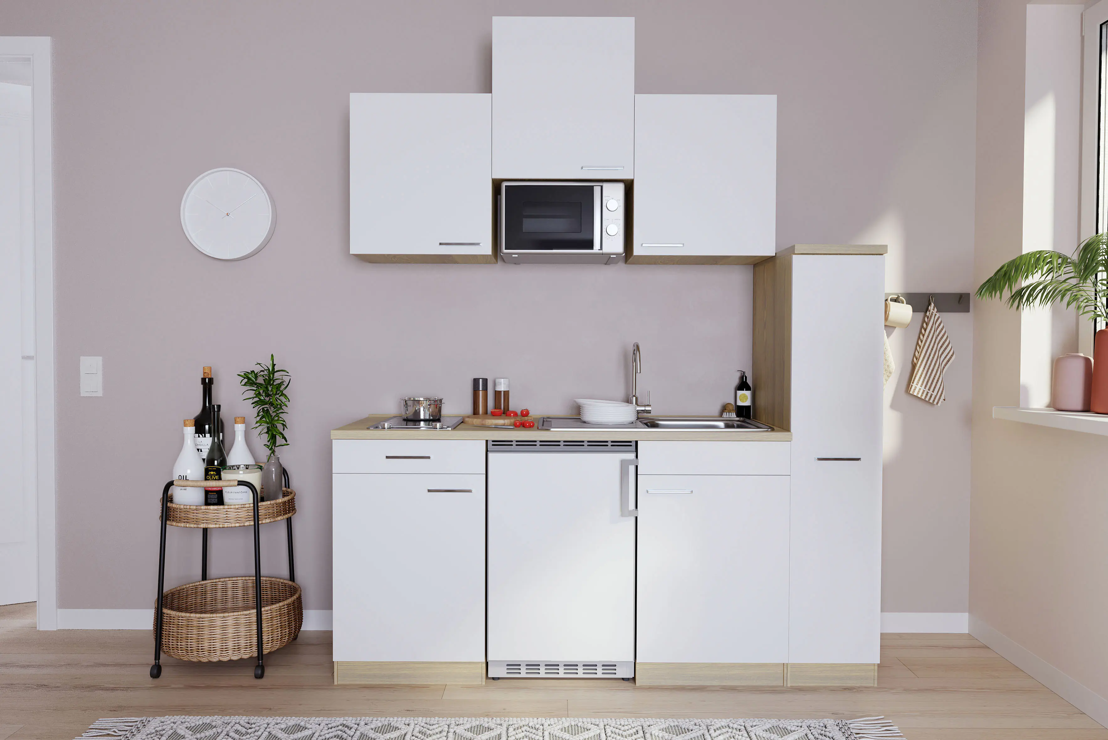 Respekta Economy Küchenblock 180 cm weiß, Eiche Sonoma, KB180ESWMIC