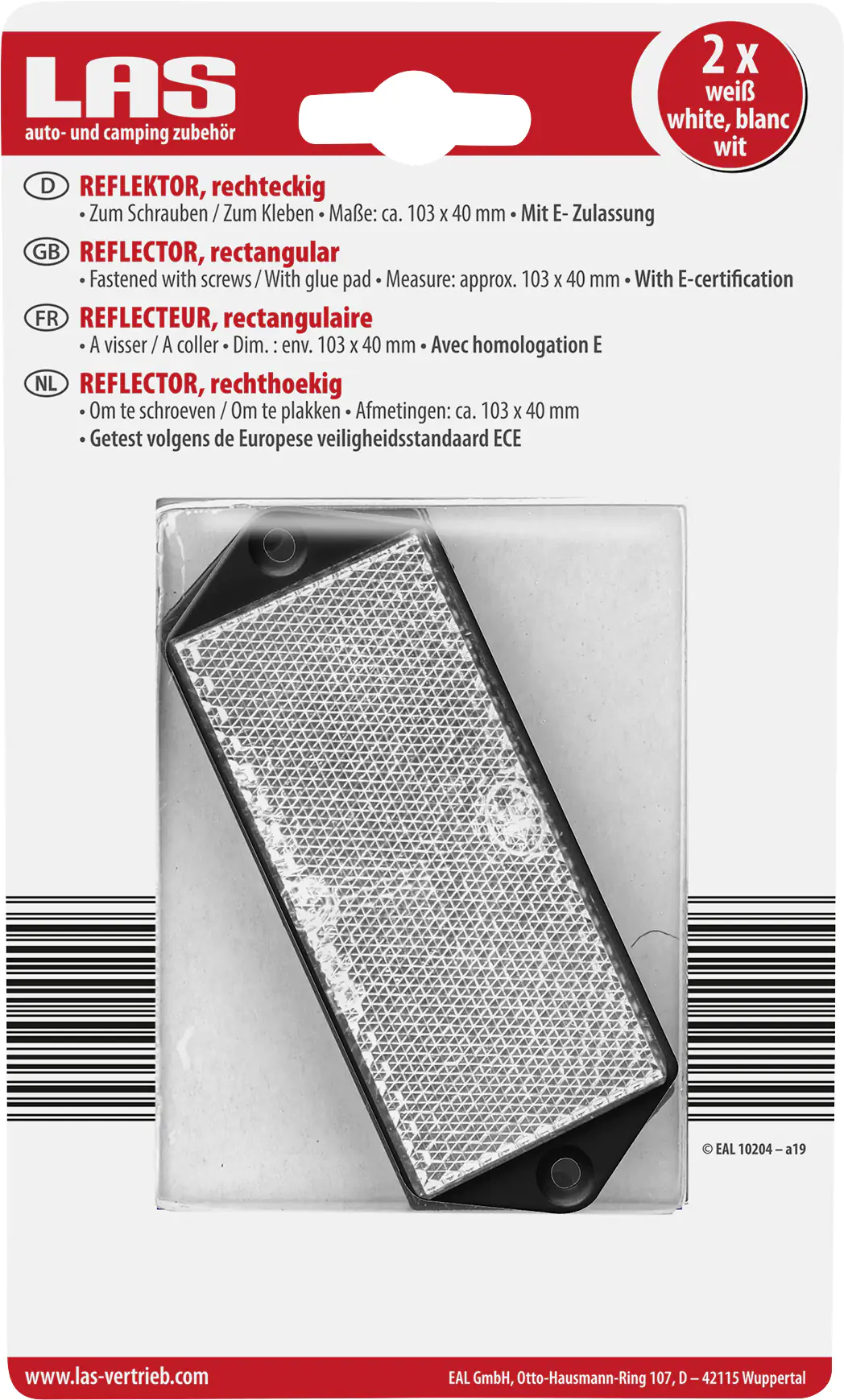 LAS Reflektor rechteckig weiß 2 Stück