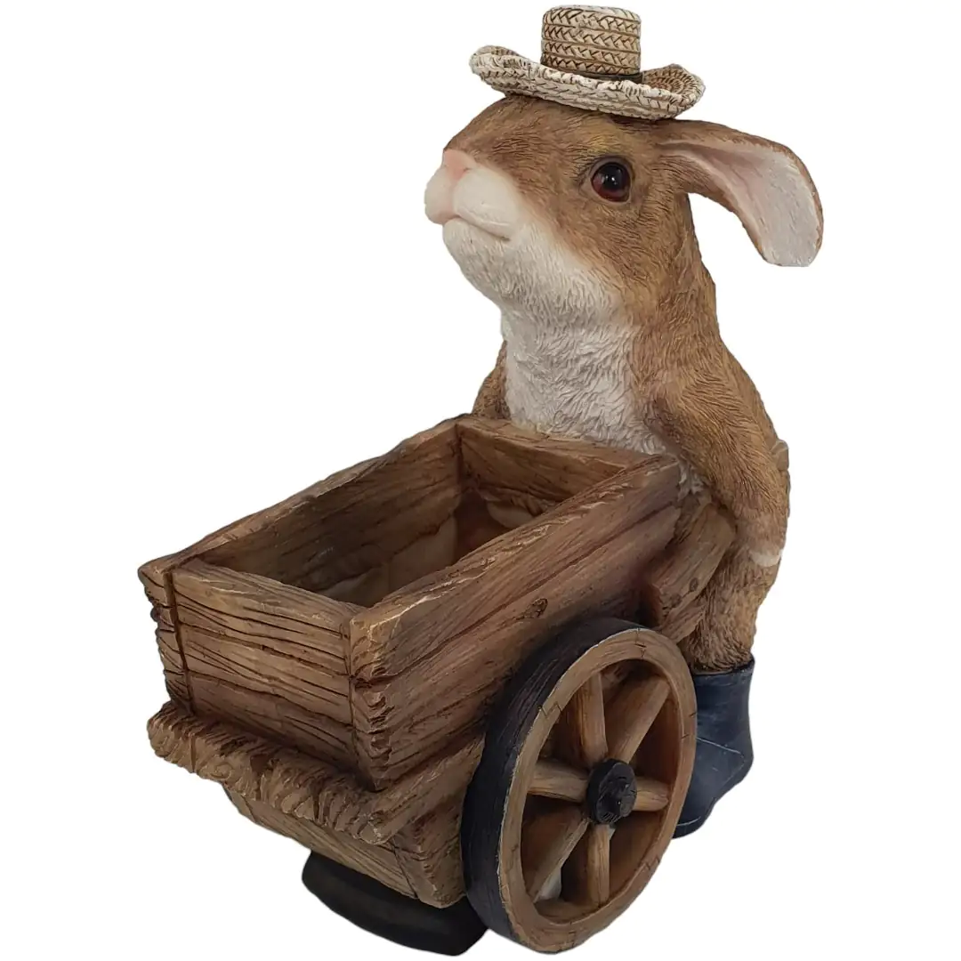 Dekofigur Hase mit Karre 24 x 24,5 x 12,5 cm braun weiß