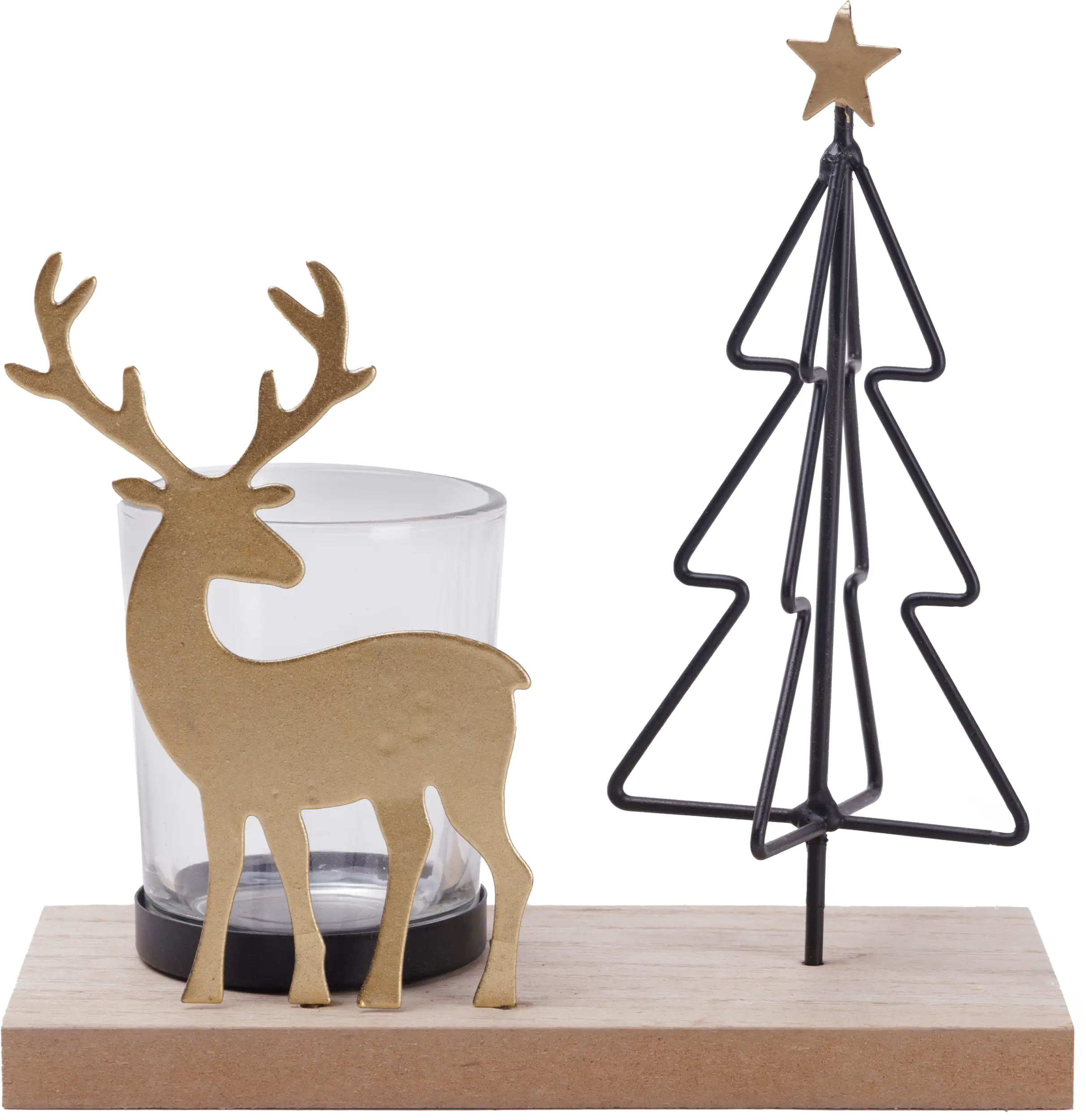 TrendLine Teelichthalter Holz-Metall mit Hirsch und Tannenbaum 15 x 15 cm natur-schwarz TrendLine Teelichthalter Holz-Metall mit Hirsch und Tannenbaum 15 x 15 cm natur-schwarz