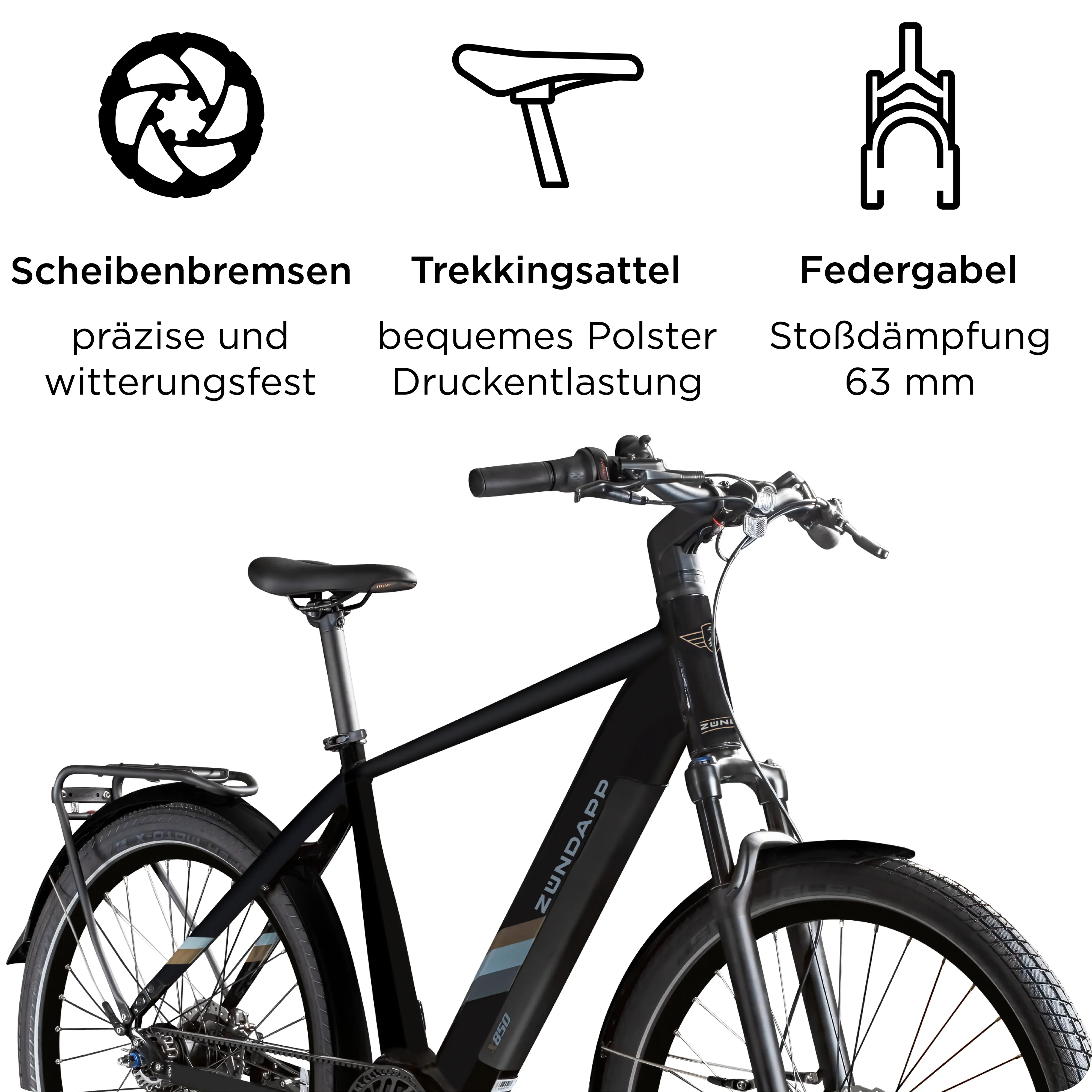 Zündapp E-Bike Trekking X850 Diamantrahmen 27,5 Zoll 7-Gang 550 Wh schwarz  Zündapp E-Bike Trekking X850 Diamantrahmen 27,5 Zoll 7-Gang 550 Wh schwarz