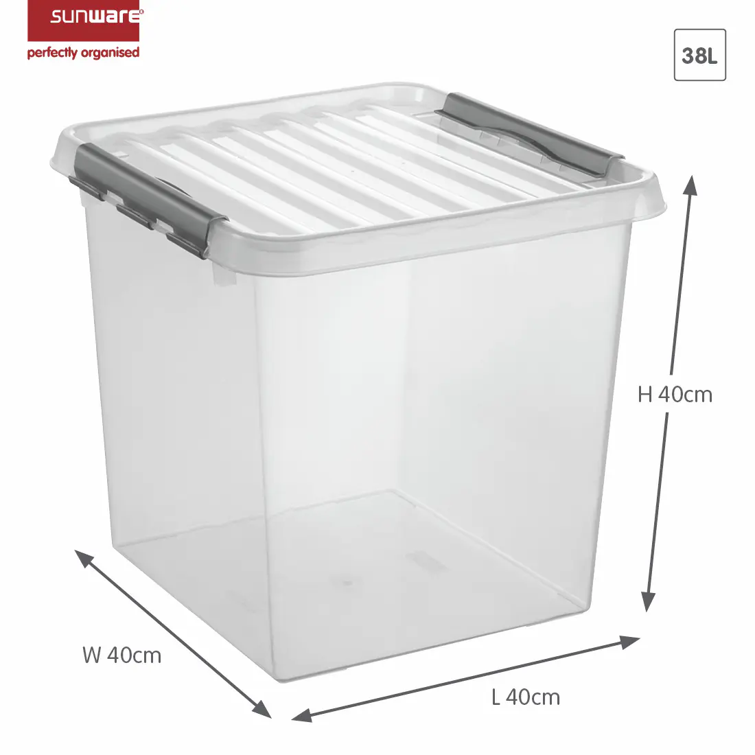 Sunware Aufbewahrungsbox Q-line 38L transparent metallfarbig 40 x 40 x 40 cm Sunware Aufbewahrungsbox Q-line 38L transparent metallfarbig 40 x 40 x 40 cm