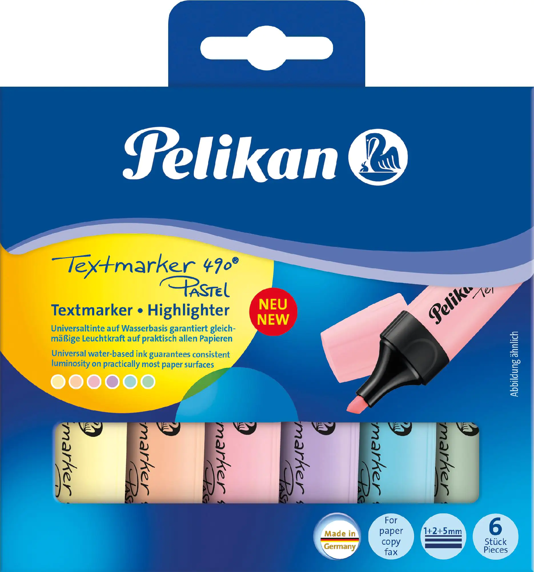 Pelikan Textmarker 490 Pastell farbig sortiert 6er Set im Etui