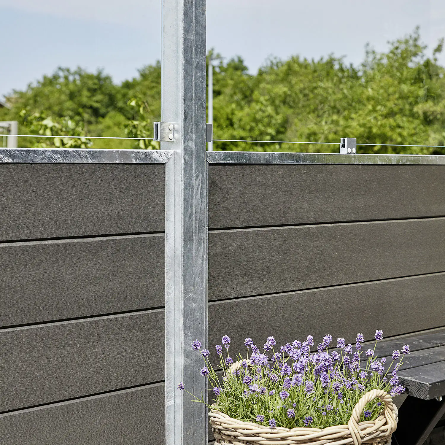 Plus WPC Zaun Futura mit Glas 180 x 180 cm Schiefergrau
