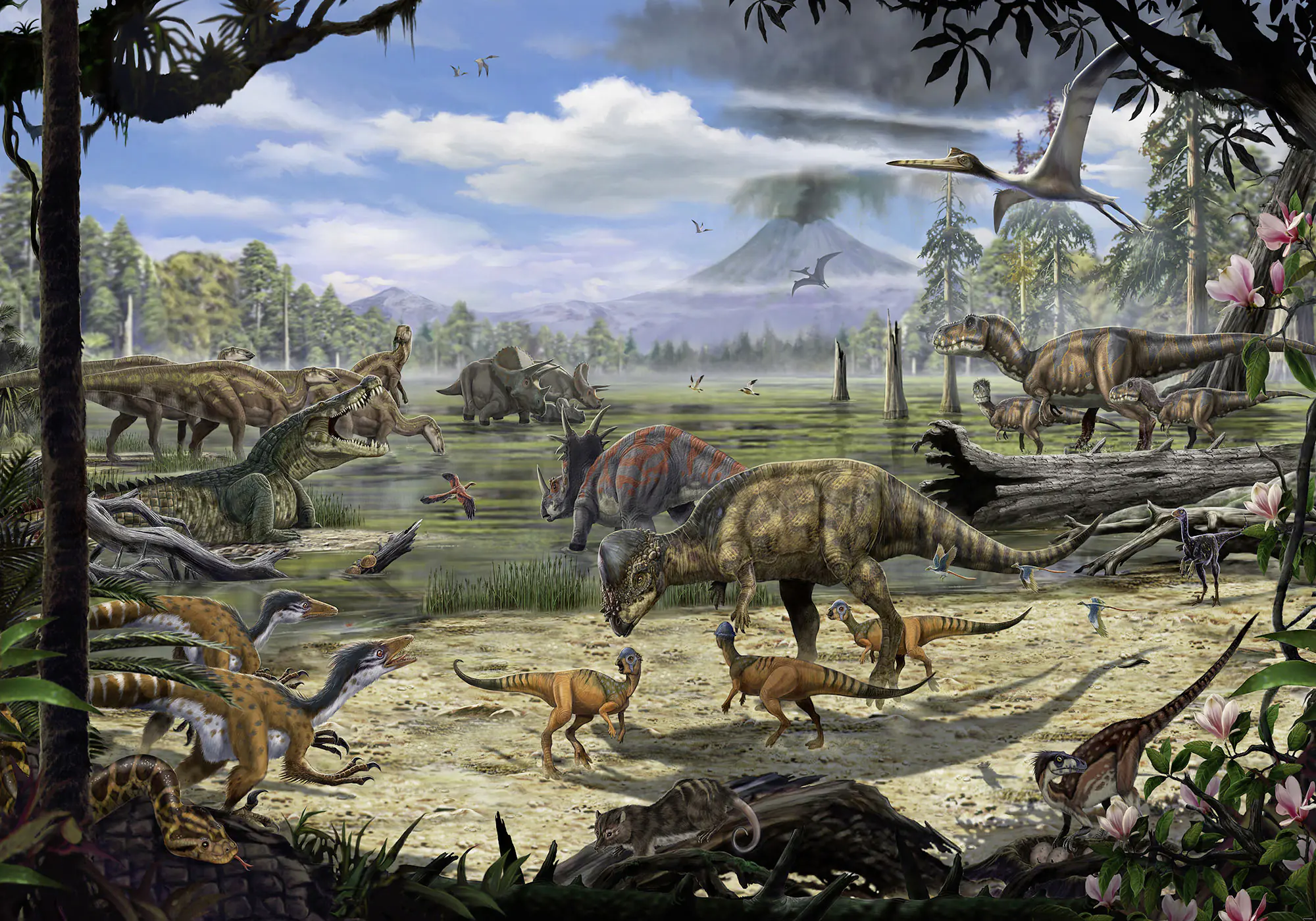 Komar Vlies Fototapete Dinosaurs on Shore 400 x 280 cm 